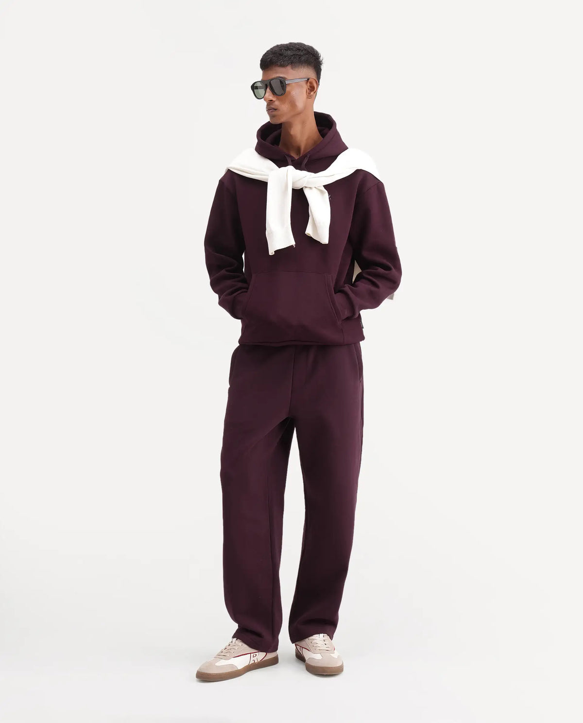 Rare Rabbit Men's Kore-T Maroon Cotton Blend Regular Plain Track Pant