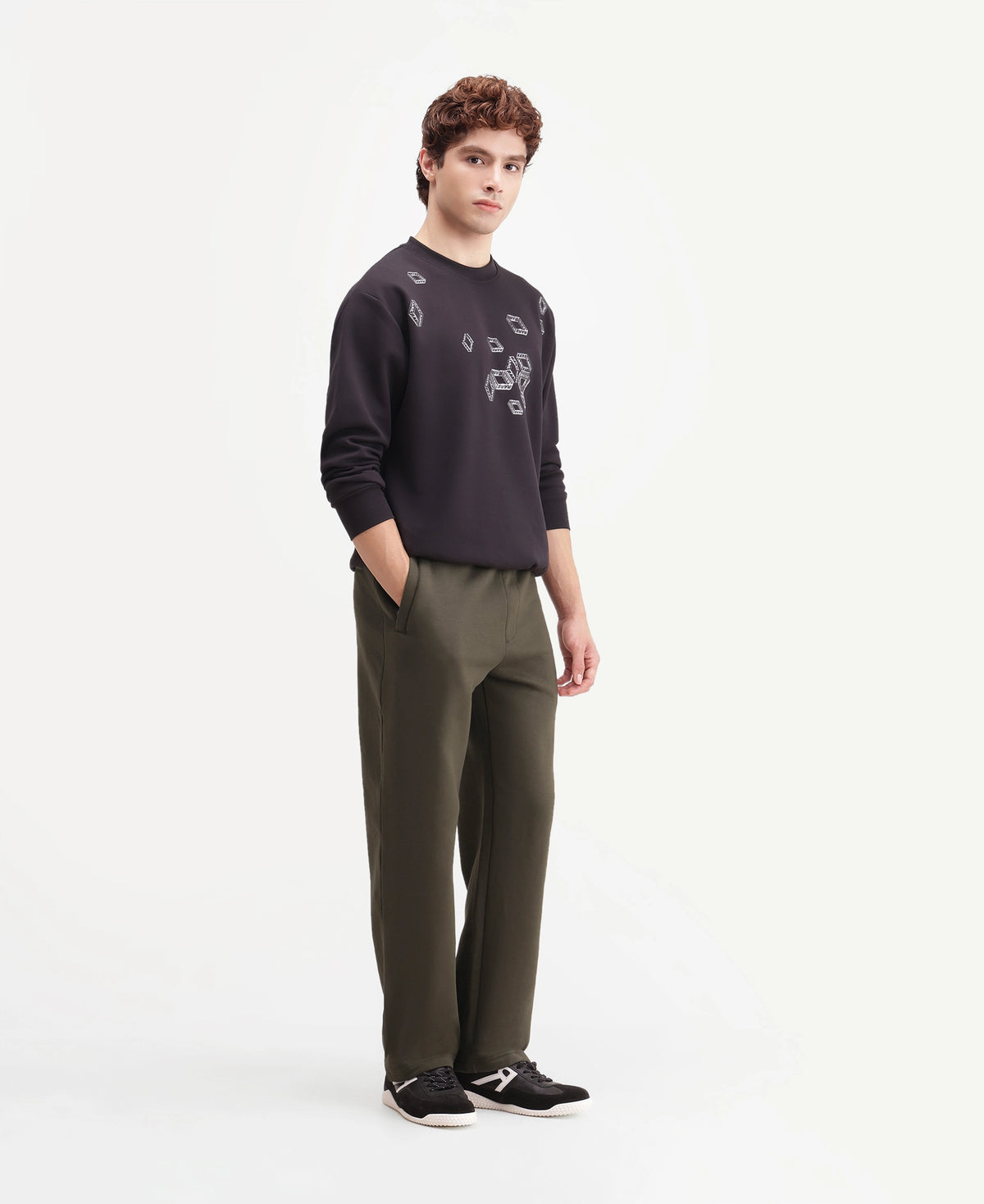 Rare Rabbit Men's Kore-T Brown Cotton Blend Regular Plain Track Pant