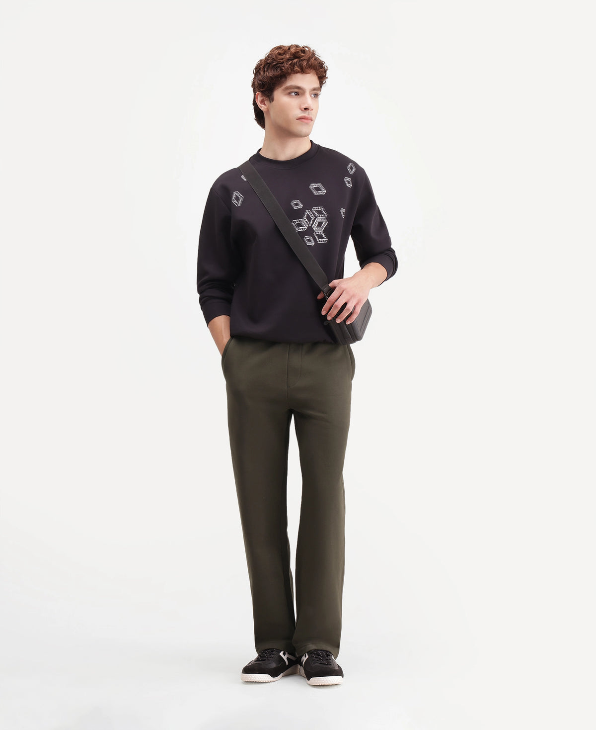 Rare Rabbit Men's Kore-T Brown Cotton Blend Regular Plain Track Pant