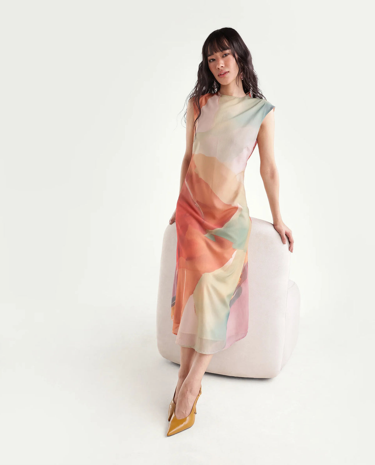 Rareism Women's Game Multi Polyester Button Regular Fit Dress