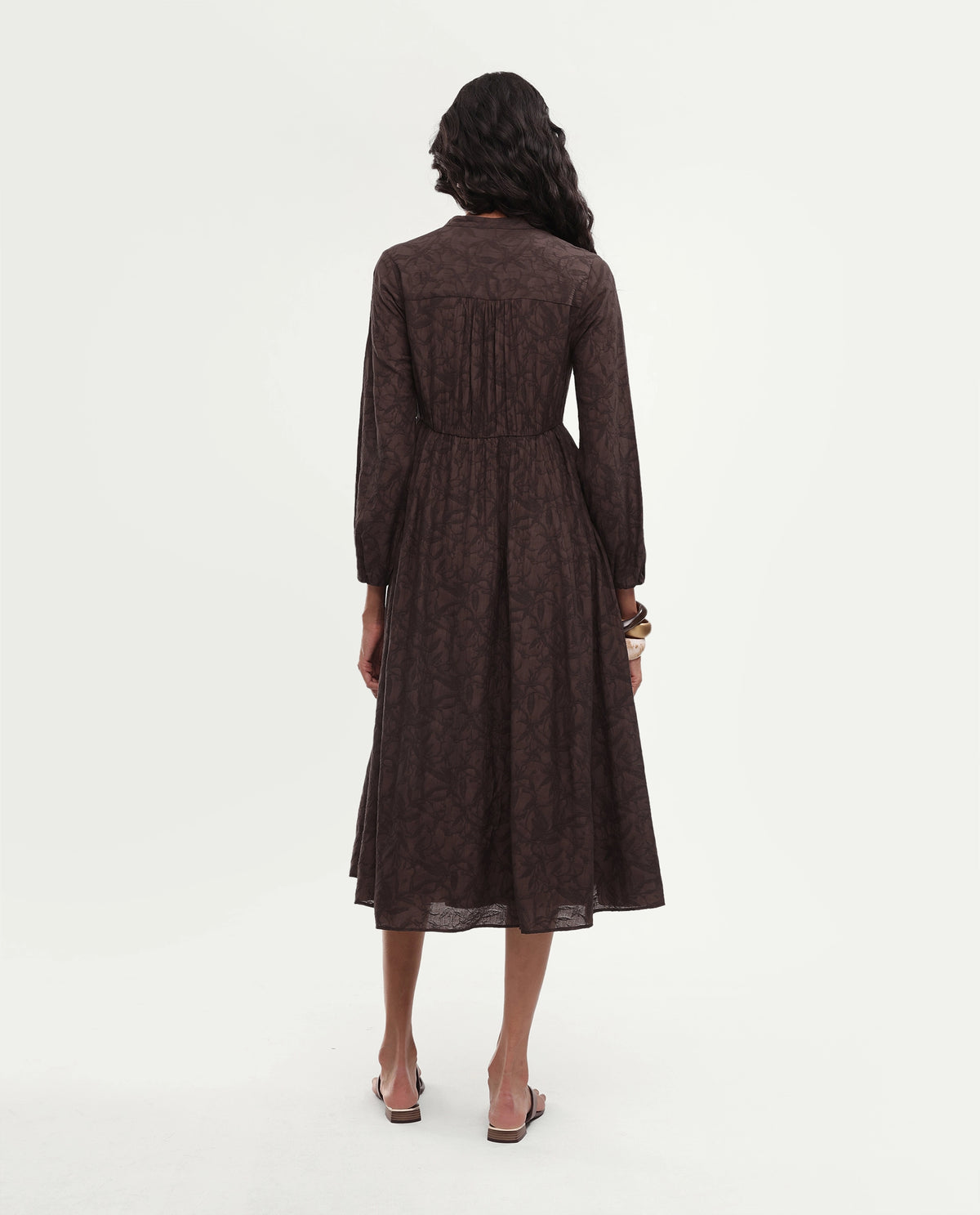 Rareism Women's Yustom Brown Viscose Blend Button Fit And Flare Dress