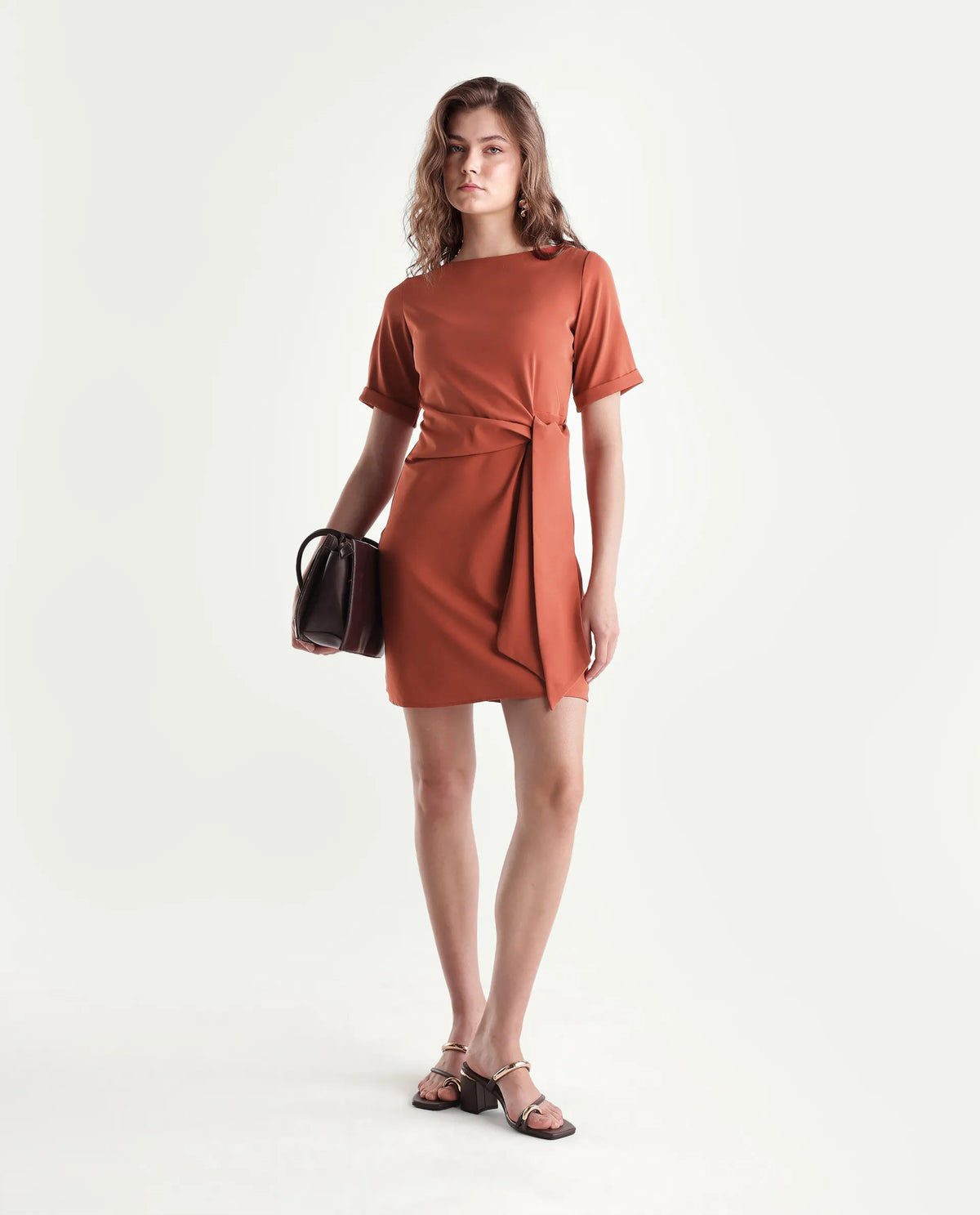 Rareism Women's Inzila Rust Polyester Zipper Fitted Dress