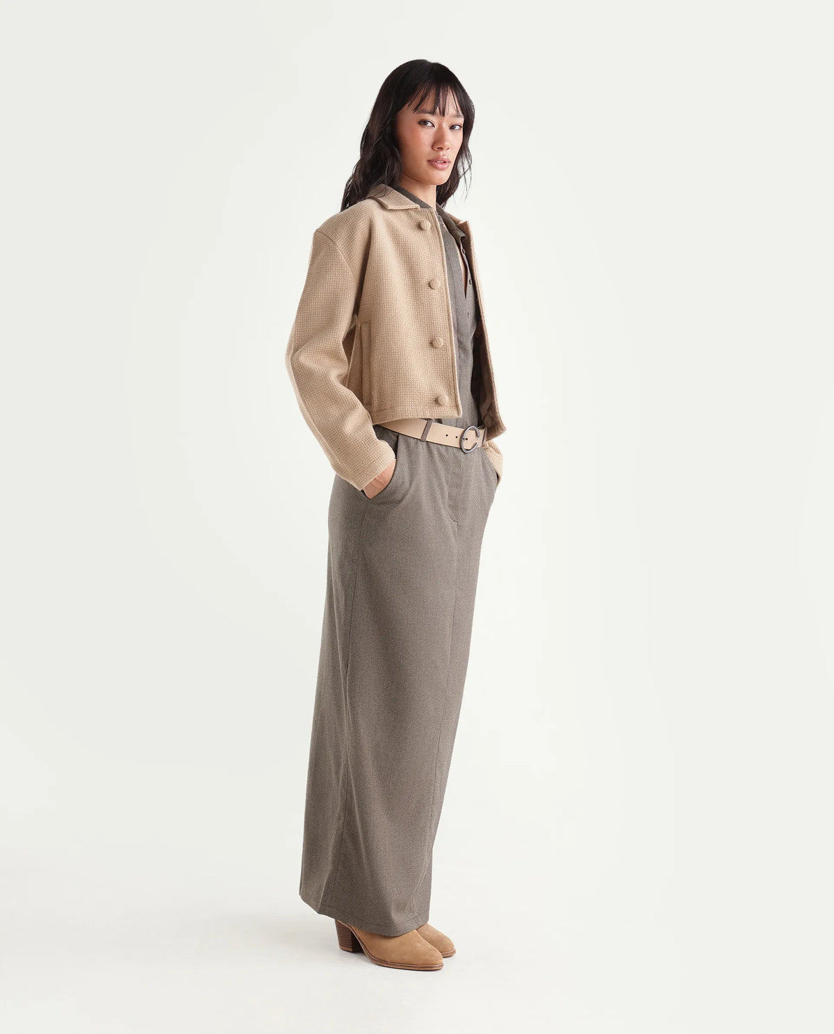 Rareism Women's Yuvia-B Dusky Brown Polyester Blend Hook And Zipper Fitted Skirt