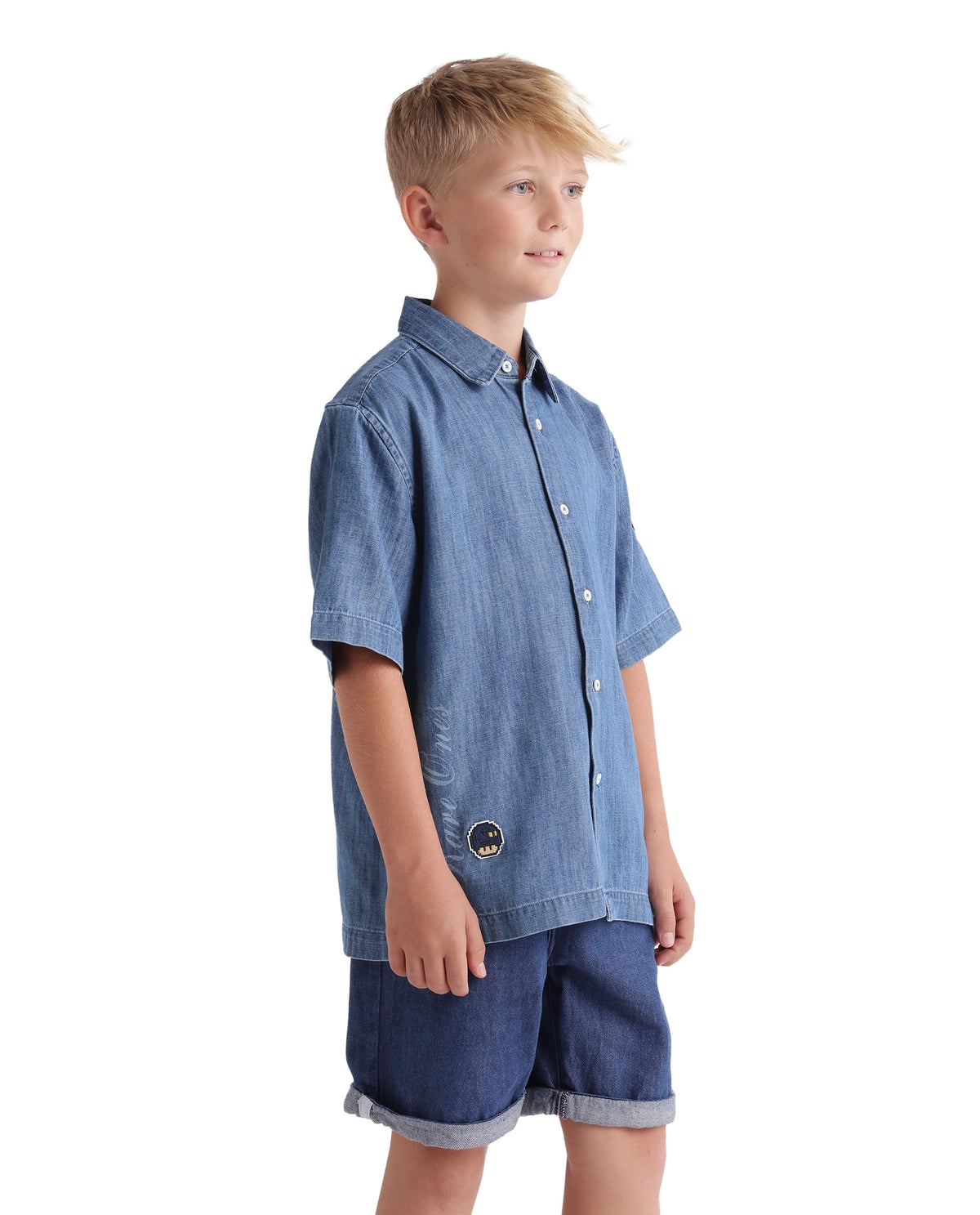 Rare Ones Kids West Light Blue Cotton Blend Fabric Button Closure Regular Fit Plain Shirt