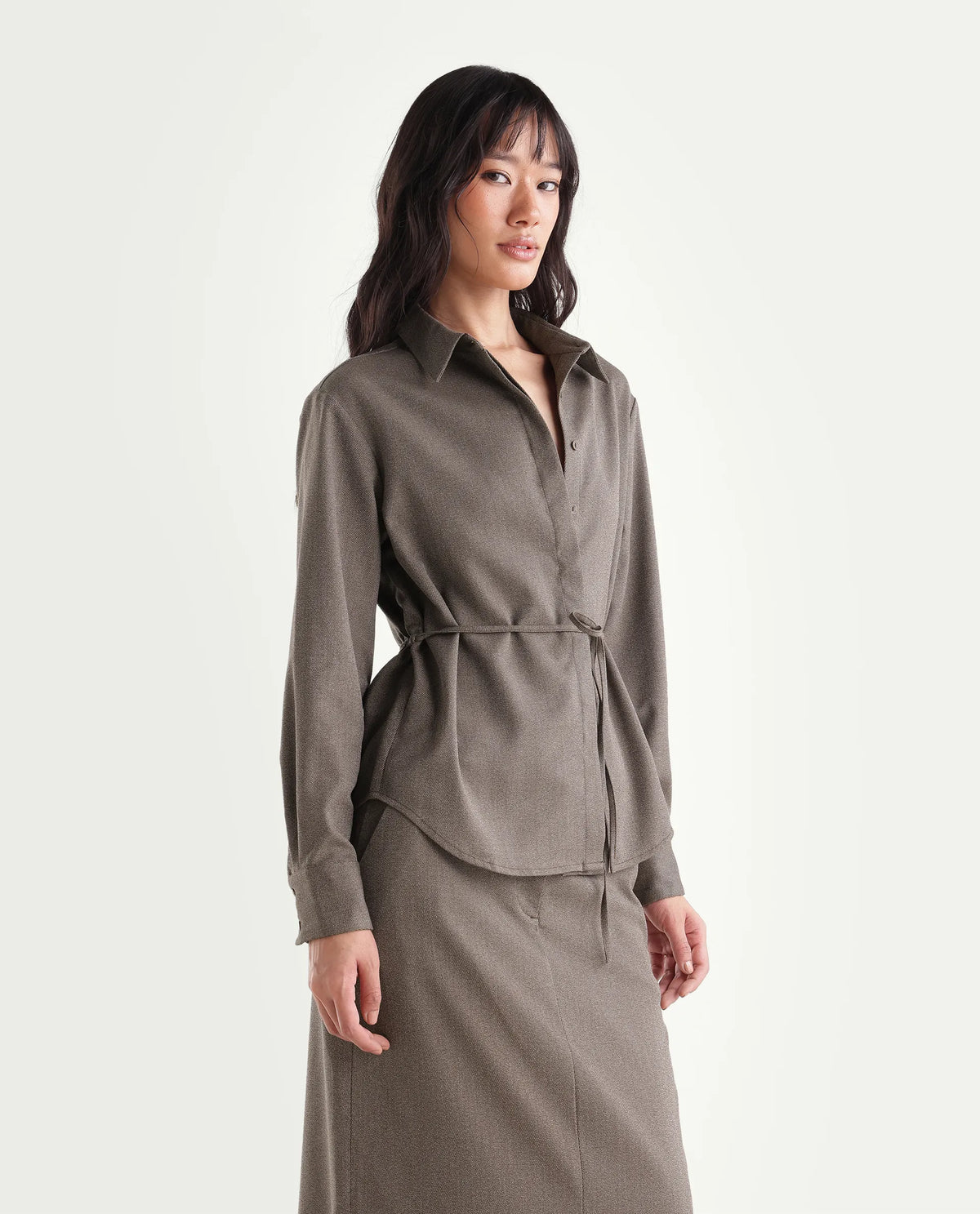 Rareism Women's Yuvia-T Dusky Brown Polyester Blend Button Relaxed Fit Shirt