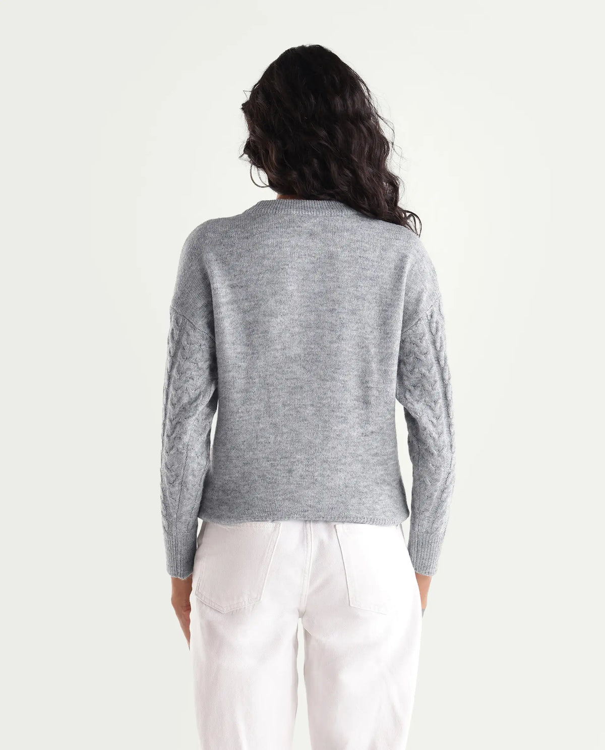 Rareism Women's Lallen Dark Grey Acrylic Blend Crew Neck Relaxed Plain Sweater