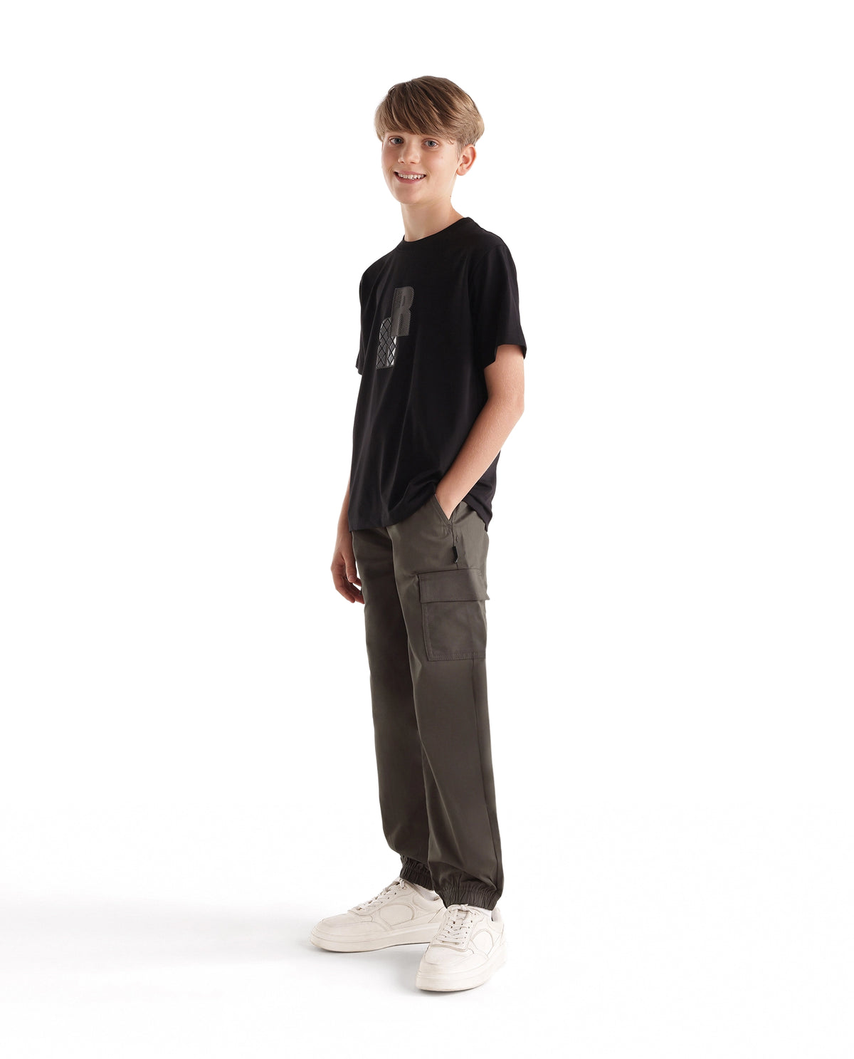 Rare Ones Kids Calix Dusky Brown Cotton Blend Fabric Drawstring Closure Cargo Fit Plain Trouser