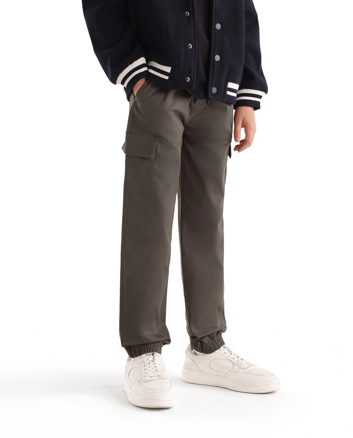 Rare Ones Kids Calix Dusky Brown Cotton Blend Fabric Drawstring Closure Cargo Fit Plain Trouser