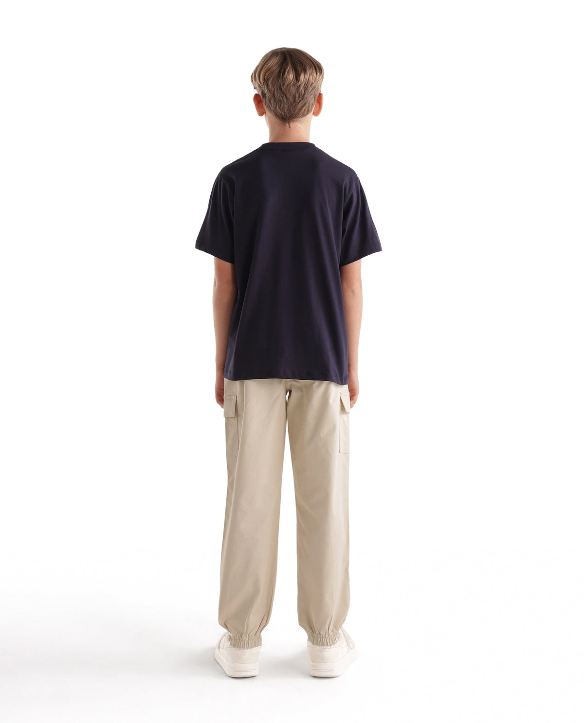 Rare Ones Kids Calix Off White Cotton Blend Fabric Drawstring Closure Cargo Fit Plain Trouser