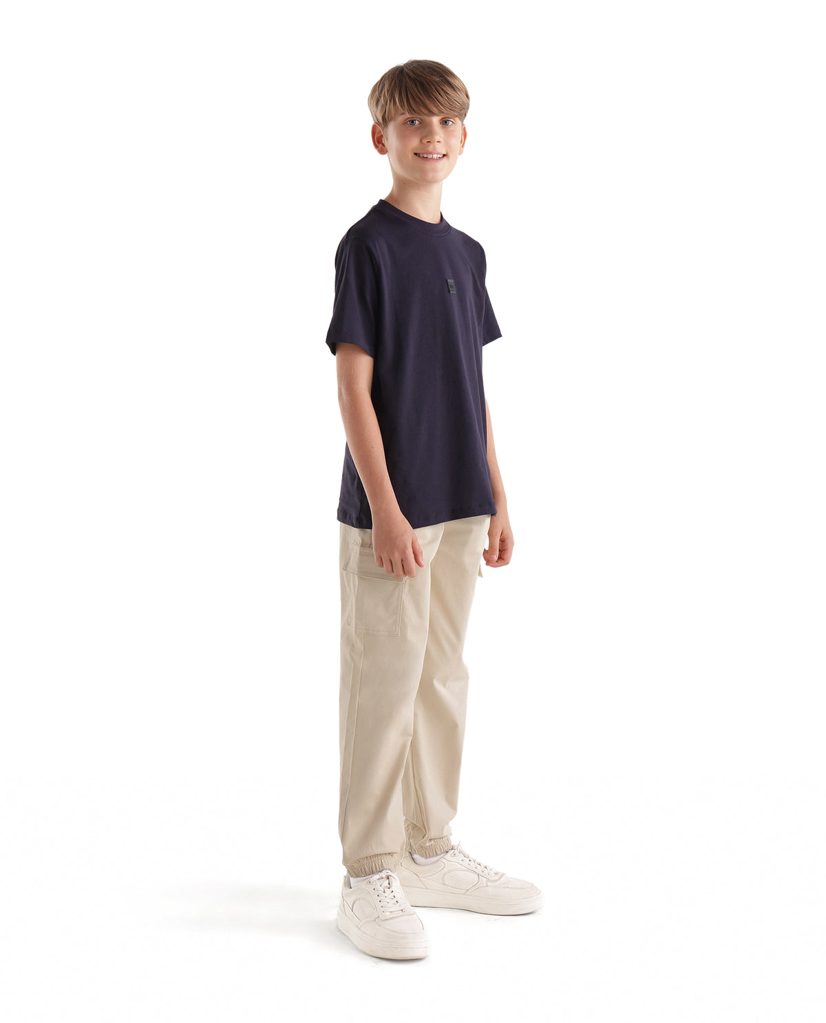 Rare Ones Kids Calix Off White Cotton Blend Fabric Drawstring Closure Cargo Fit Plain Trouser