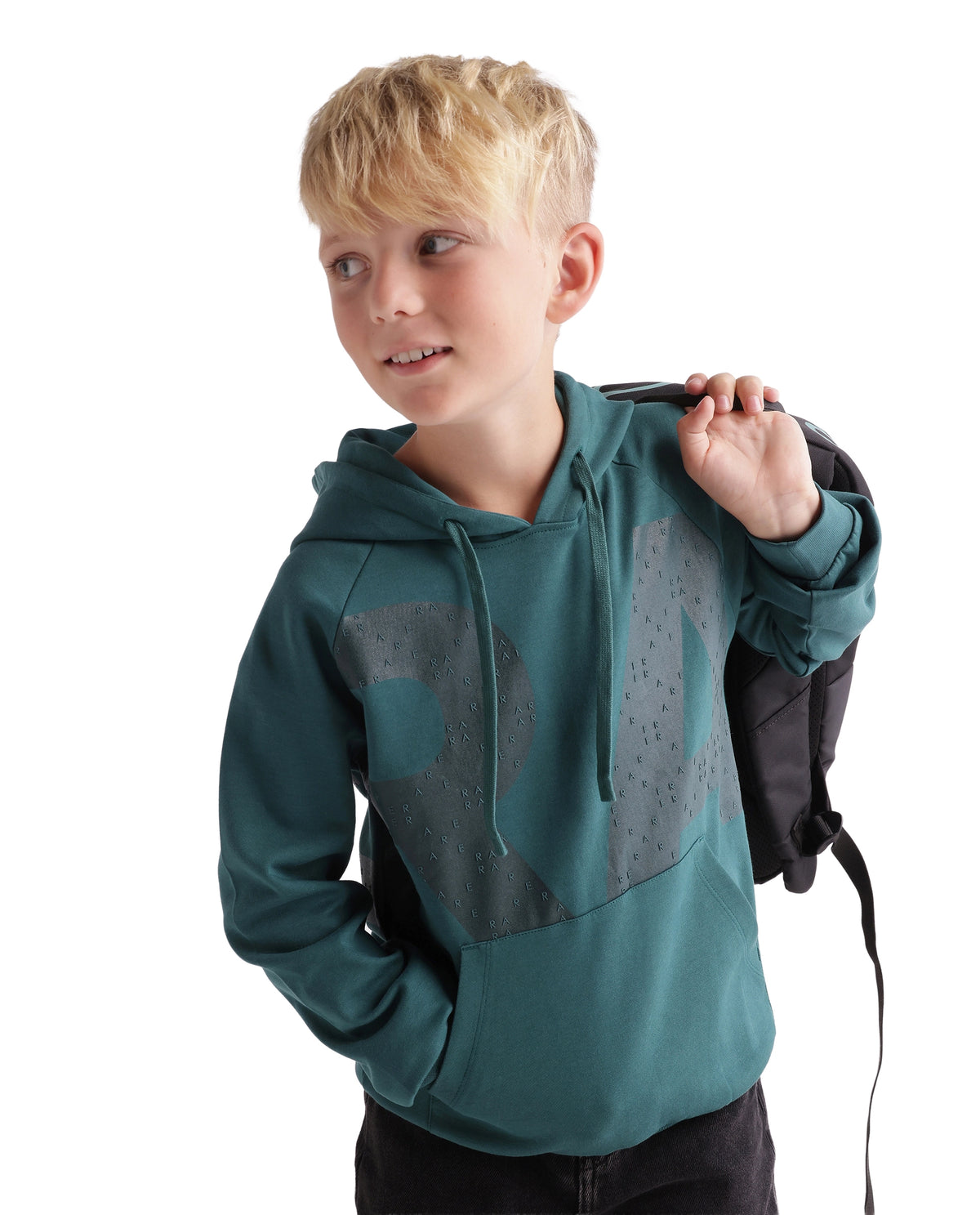 Rare Ones Kids Higs Teal Cotton Blend Fabric Hooded Drawstring Closure Regular Sweatshirt