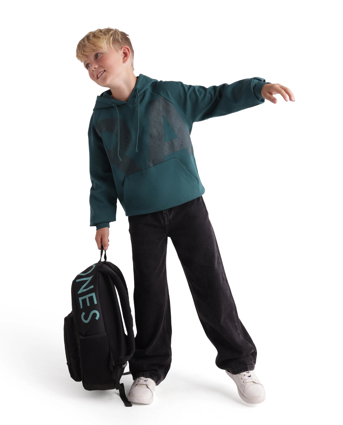 Rare Ones Kids Higs Teal Cotton Blend Fabric Hooded Drawstring Closure Regular Sweatshirt