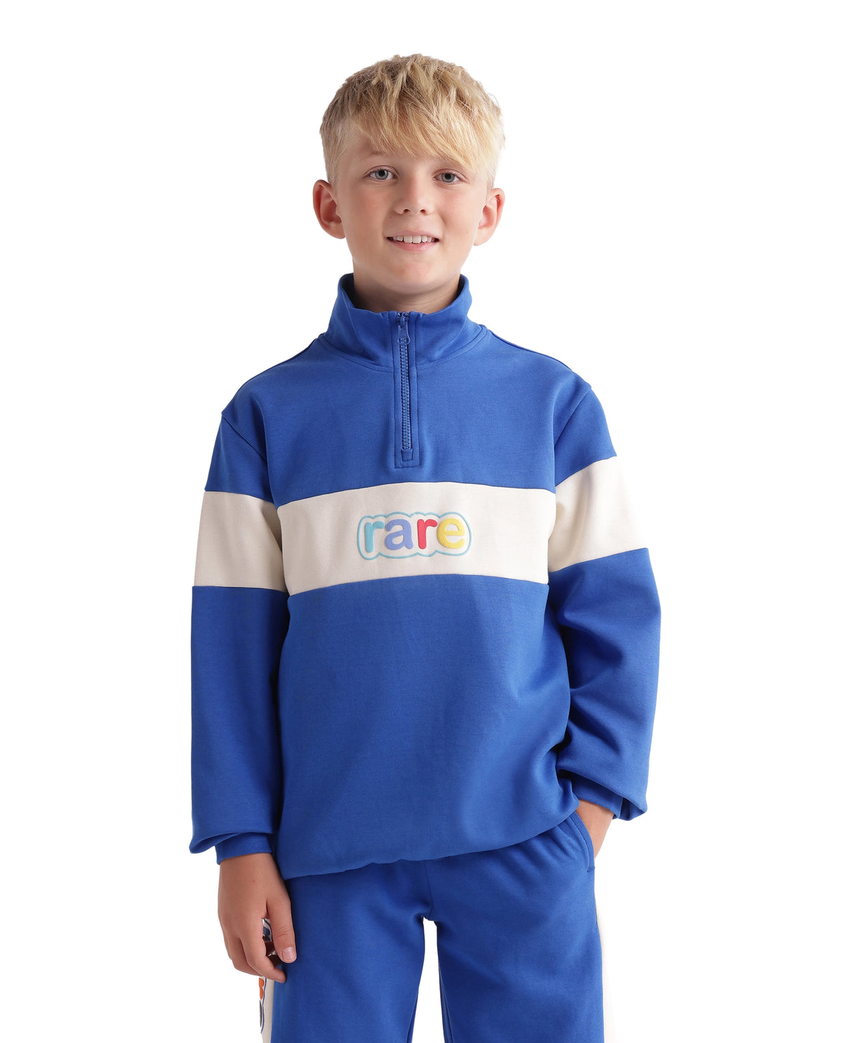 Rare Ones Kids Cloud Blue Cotton Blend Fabric Spread Collar Zipper Closure Regular Sweatshirt