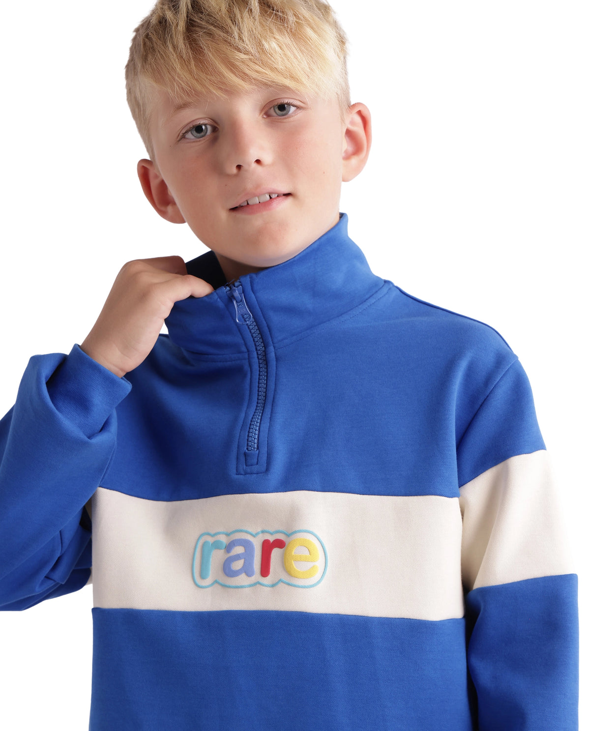 Rare Ones Kids Cloud Blue Cotton Blend Fabric Spread Collar Zipper Closure Regular Sweatshirt
