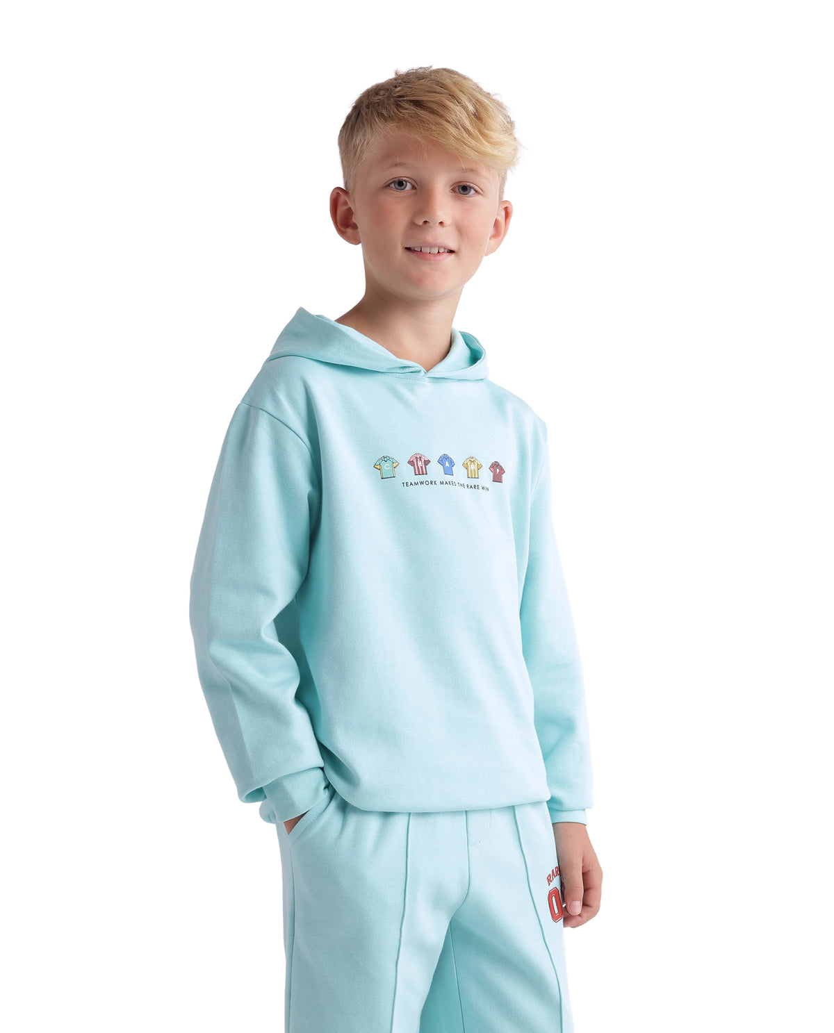 Rare Ones Kids Nemo Light Teal Cotton Blend Fabric Hooded Pull-On Closure Regular Fit Jelly Print Sweatshirt