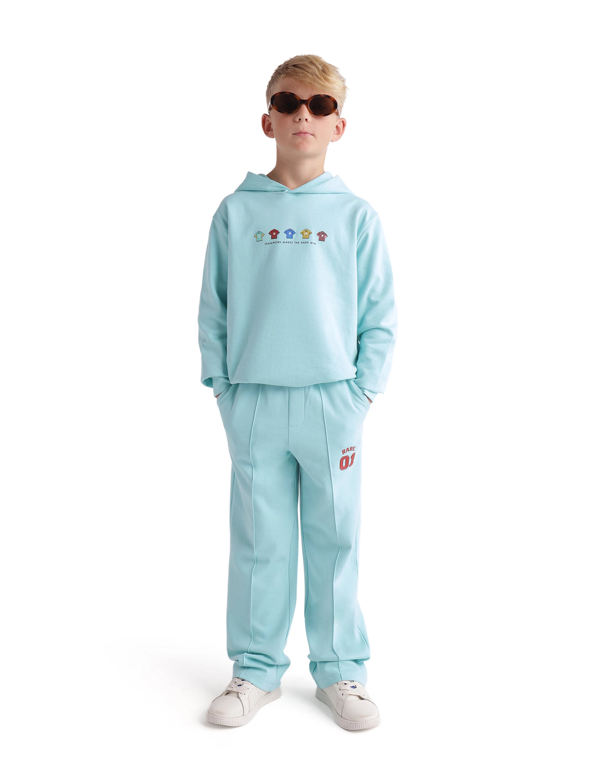 Rare Ones Kids Nemo Light Teal Cotton Blend Fabric Hooded Pull-On Closure Regular Fit Jelly Print Sweatshirt