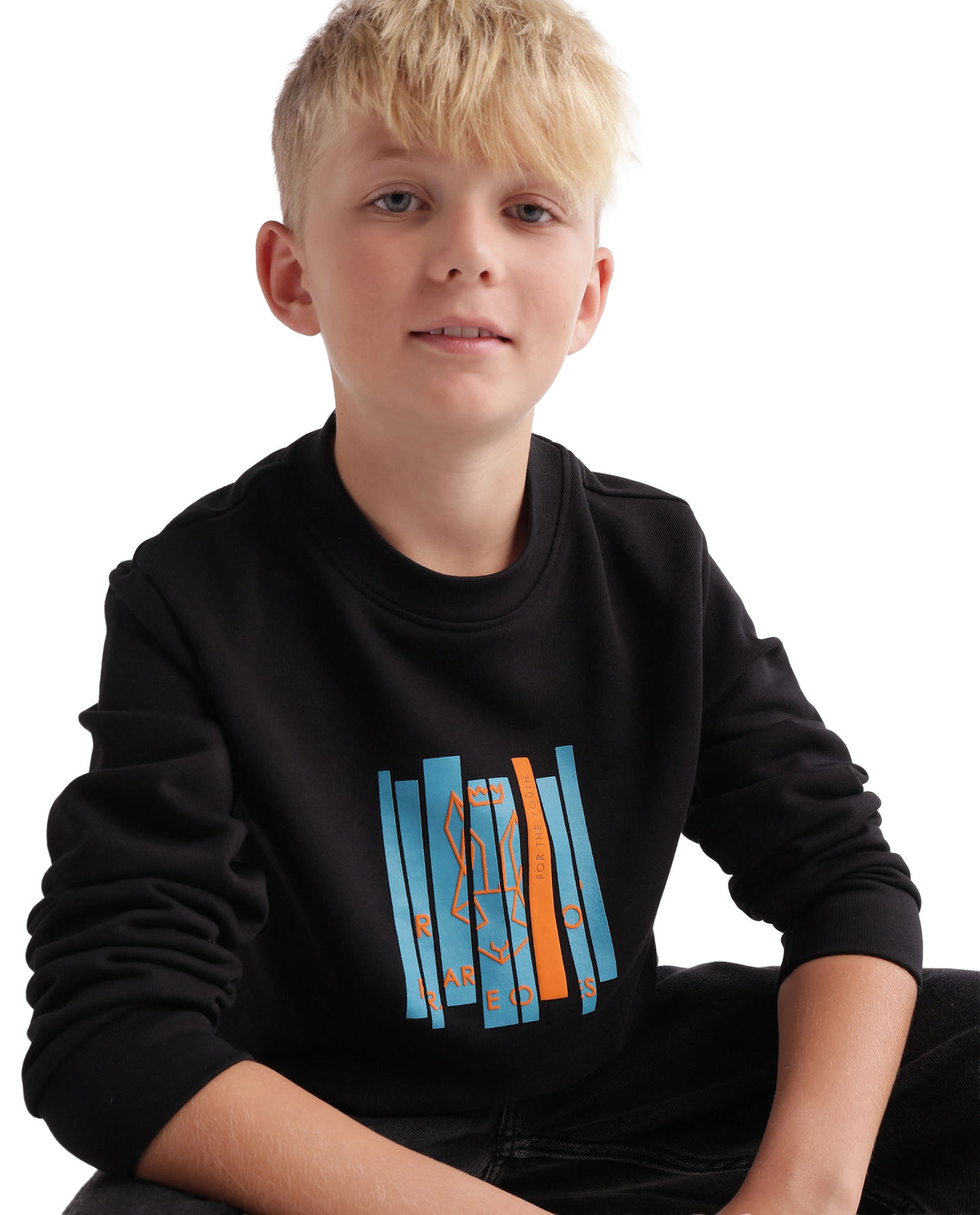 Rare Ones Kids Krio Black Cotton Blend Fabric Crew Neck Pull-On Closure Regular Sweatshirt