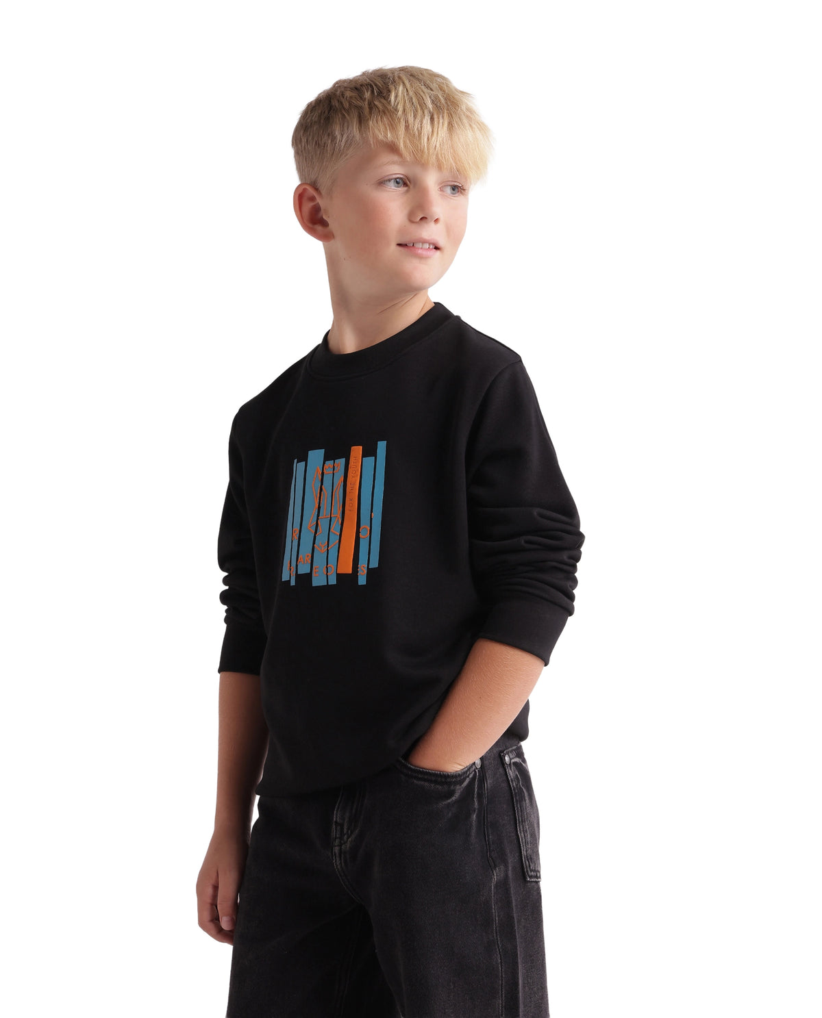 Rare Ones Kids Krio Black Cotton Blend Fabric Crew Neck Pull-On Closure Regular Sweatshirt