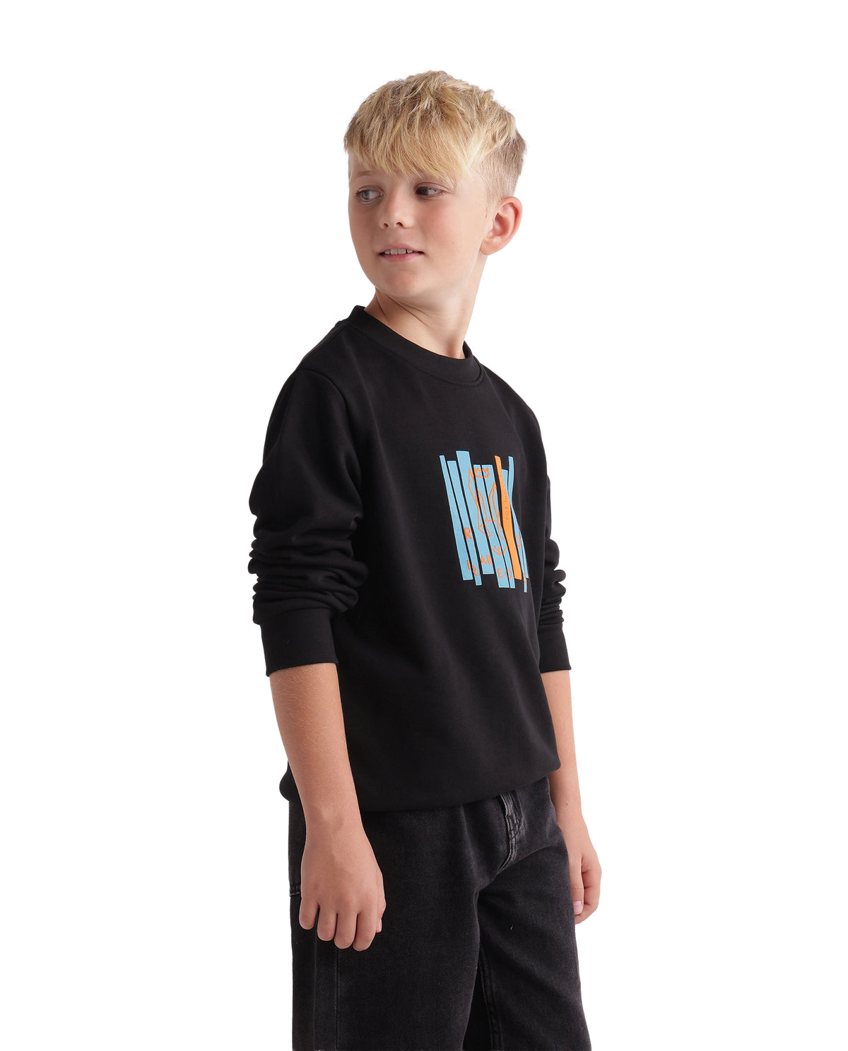 Rare Ones Kids Krio Black Cotton Blend Fabric Crew Neck Pull-On Closure Regular Sweatshirt