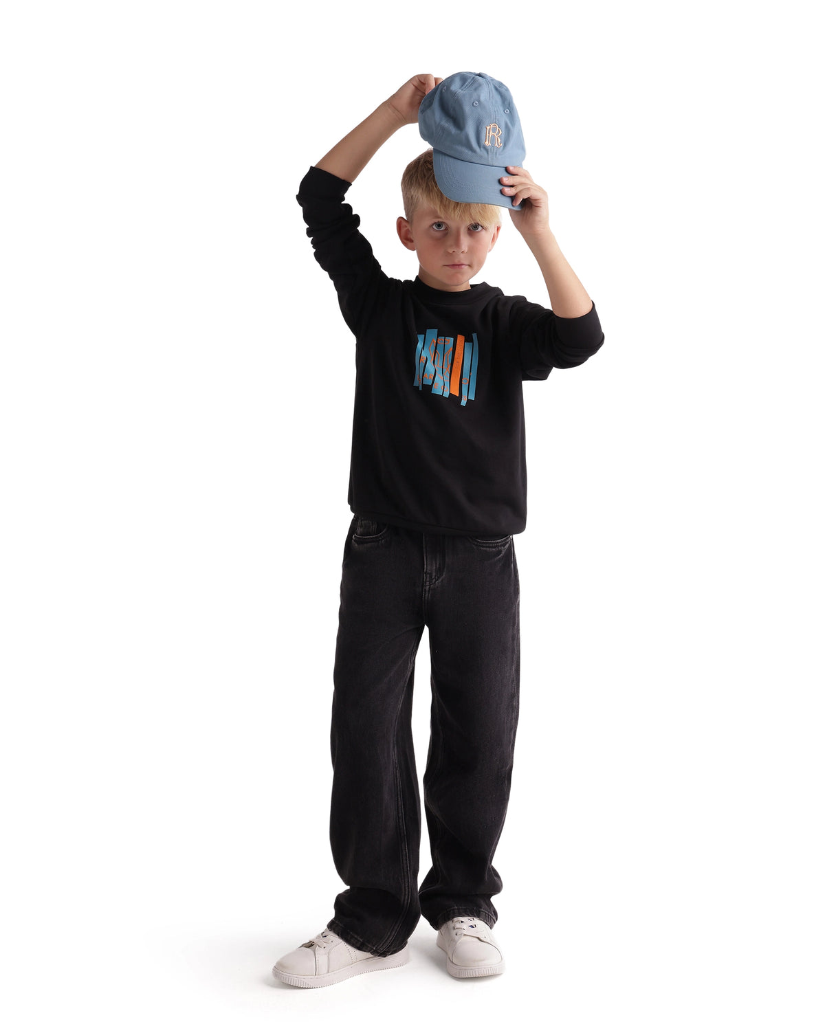Rare Ones Kids Krio Black Cotton Blend Fabric Crew Neck Pull-On Closure Regular Sweatshirt
