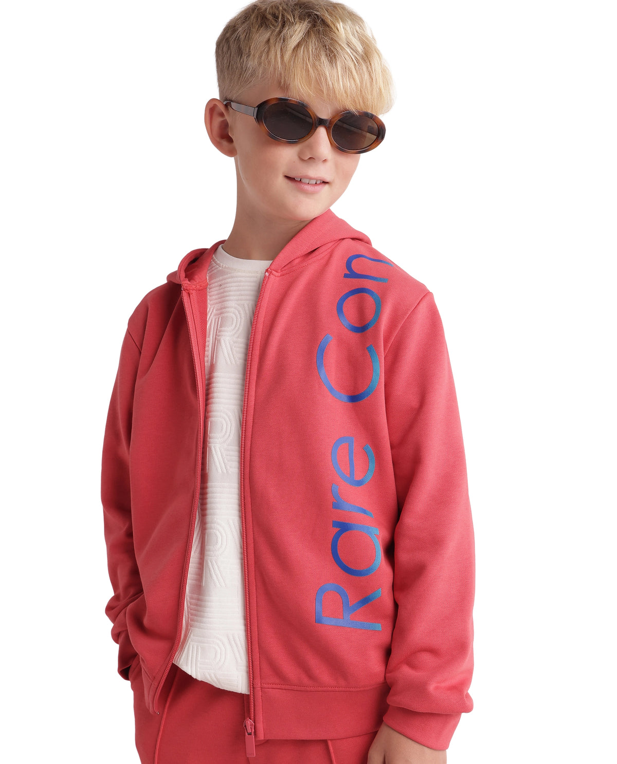 Rare Ones Kids Dolci Red Cotton Blend Fabric Hooded Zipper Closure Regular Sweatshirt