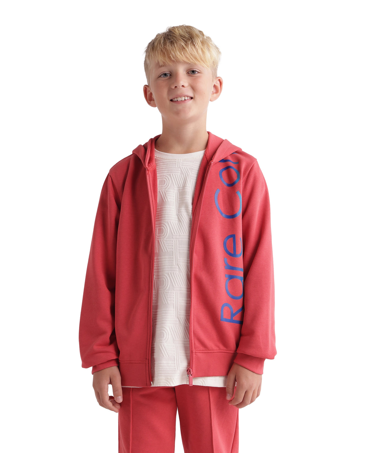 Rare Ones Kids Dolci Red Cotton Blend Fabric Hooded Zipper Closure Regular Sweatshirt