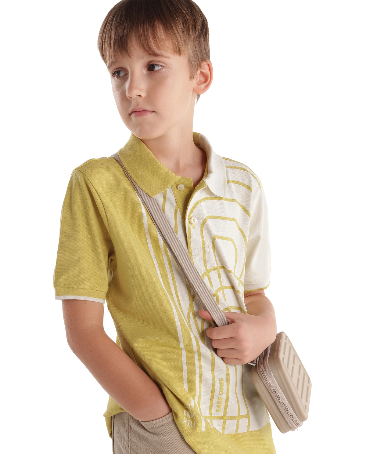 Rare Ones Kids Coen Light Yellow Cotton Blend Fabric Spread Collar Button Closure Regular Polo