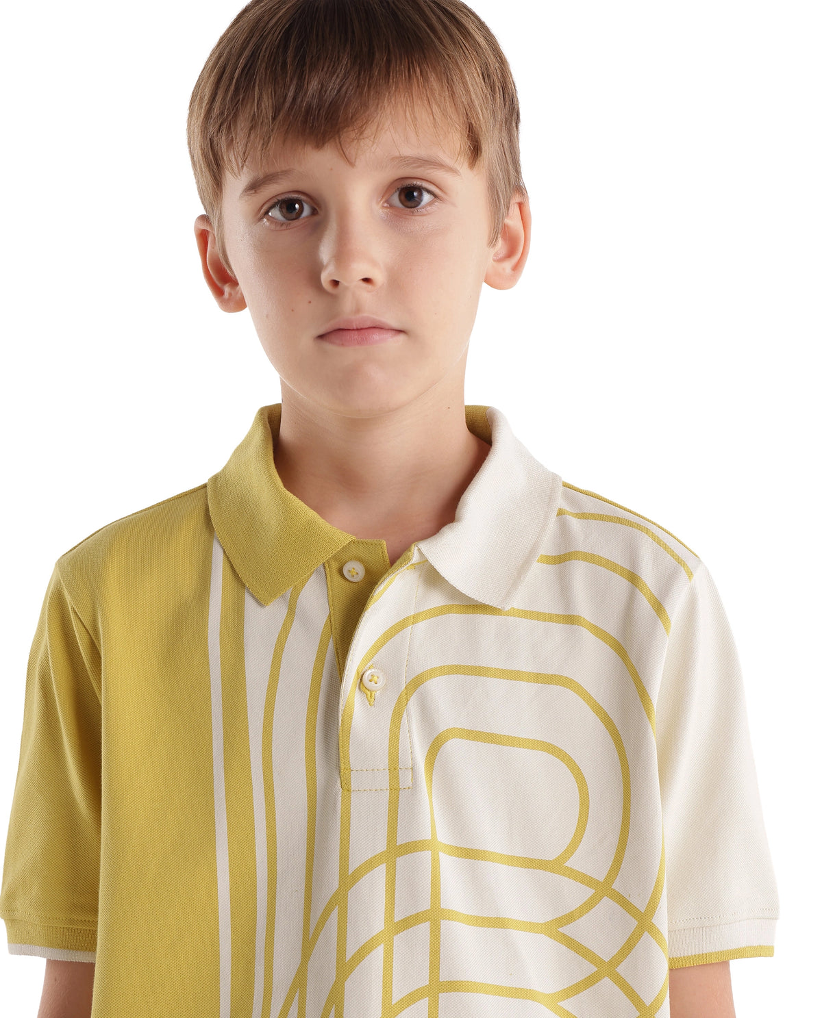 Rare Ones Kids Coen Light Yellow Cotton Blend Fabric Spread Collar Button Closure Regular Polo
