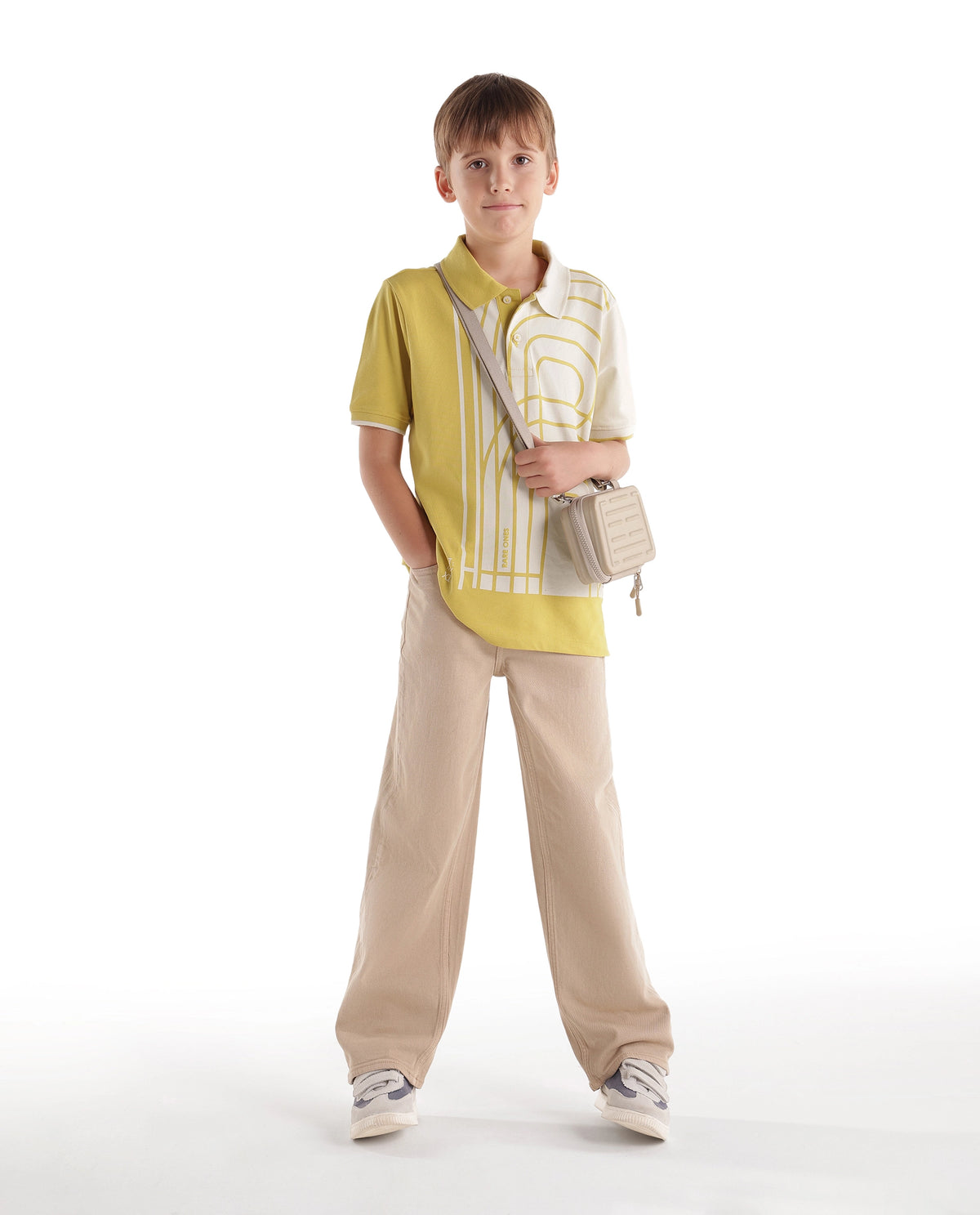 Rare Ones Kids Coen Light Yellow Cotton Blend Fabric Spread Collar Button Closure Regular Polo