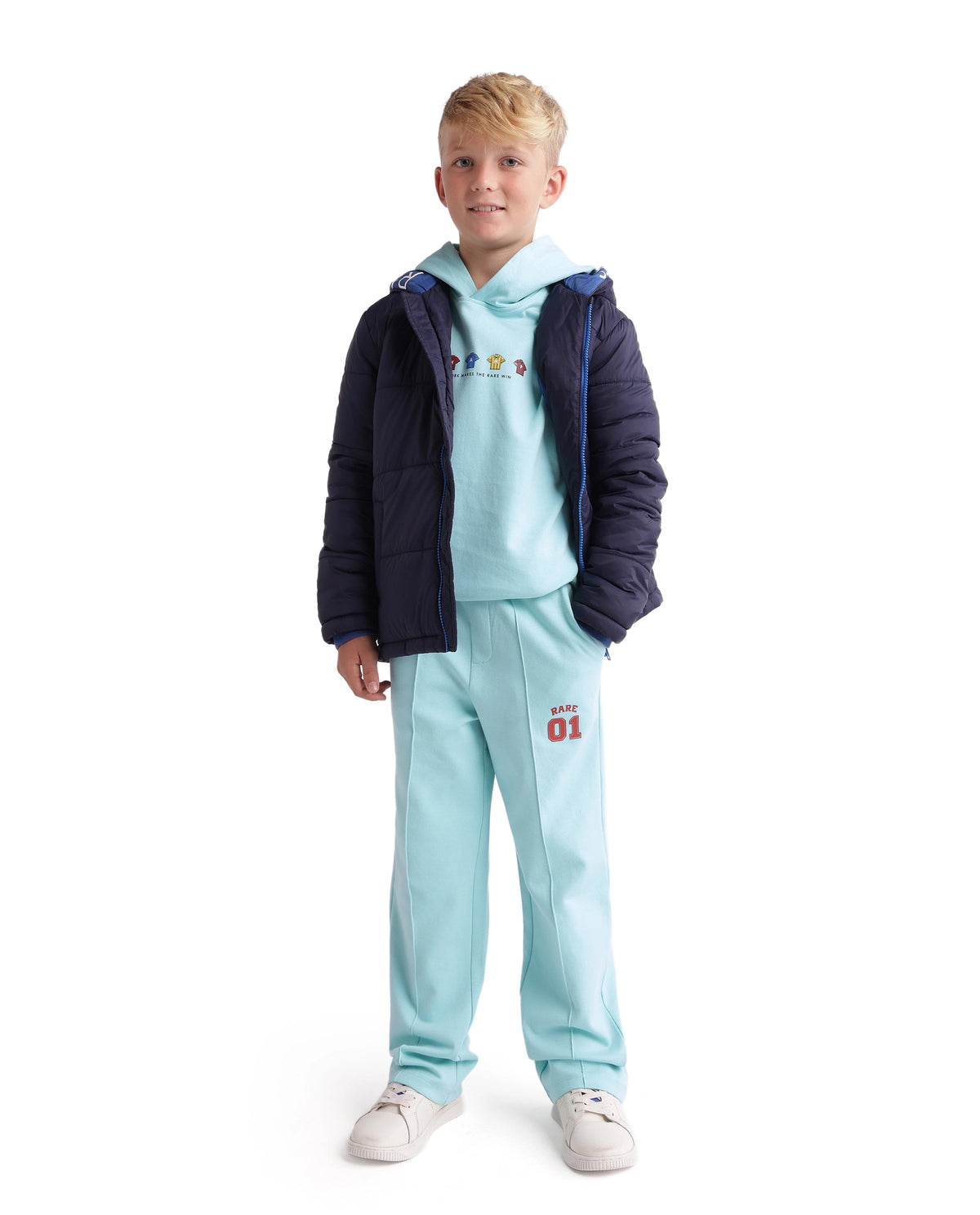 Rare Ones Kids Nemo-B Light Teal Cotton Blend Fabric Drawstring Closure Straight Trackpant
