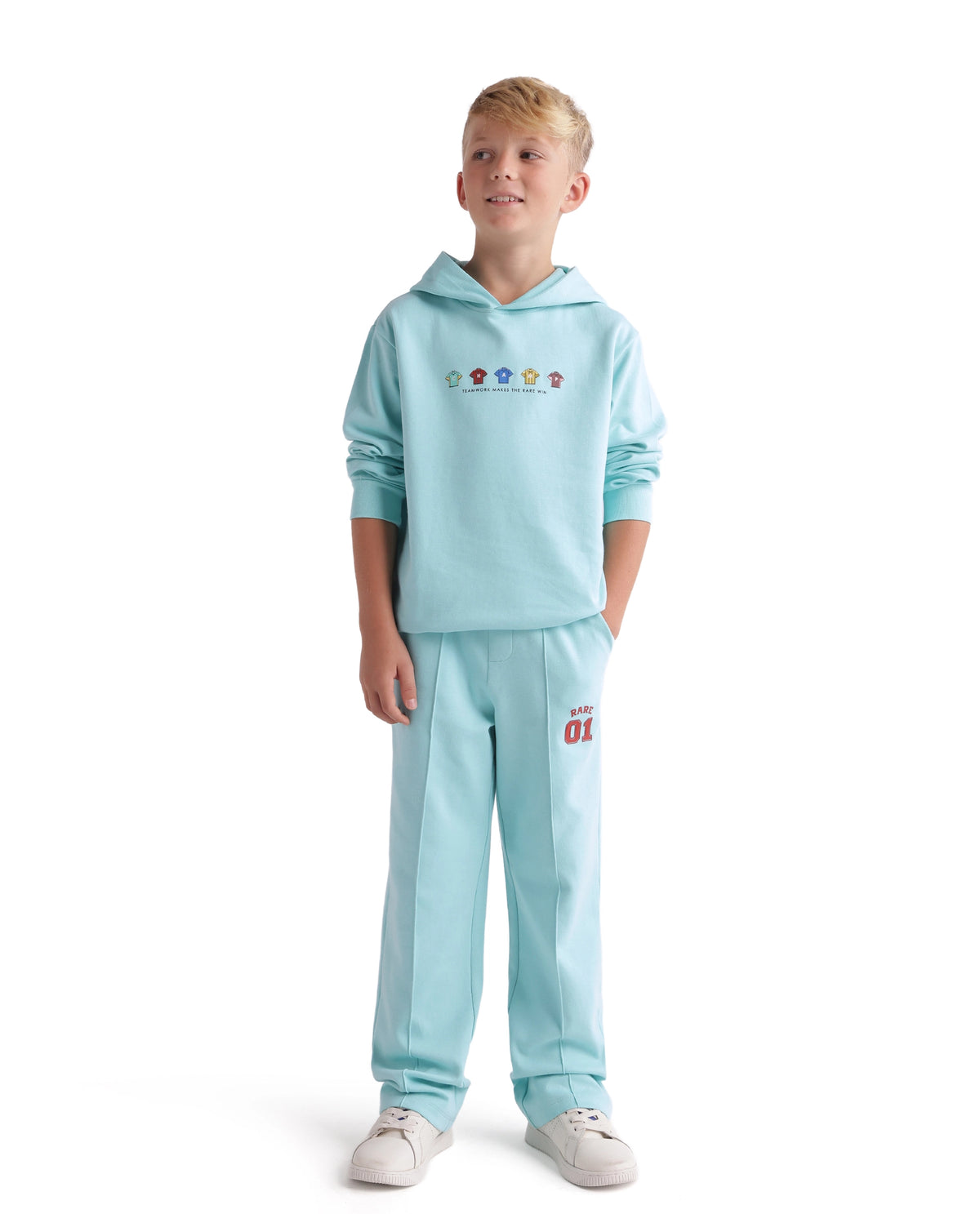 Rare Ones Kids Nemo-B Light Teal Cotton Blend Fabric Drawstring Closure Straight Trackpant
