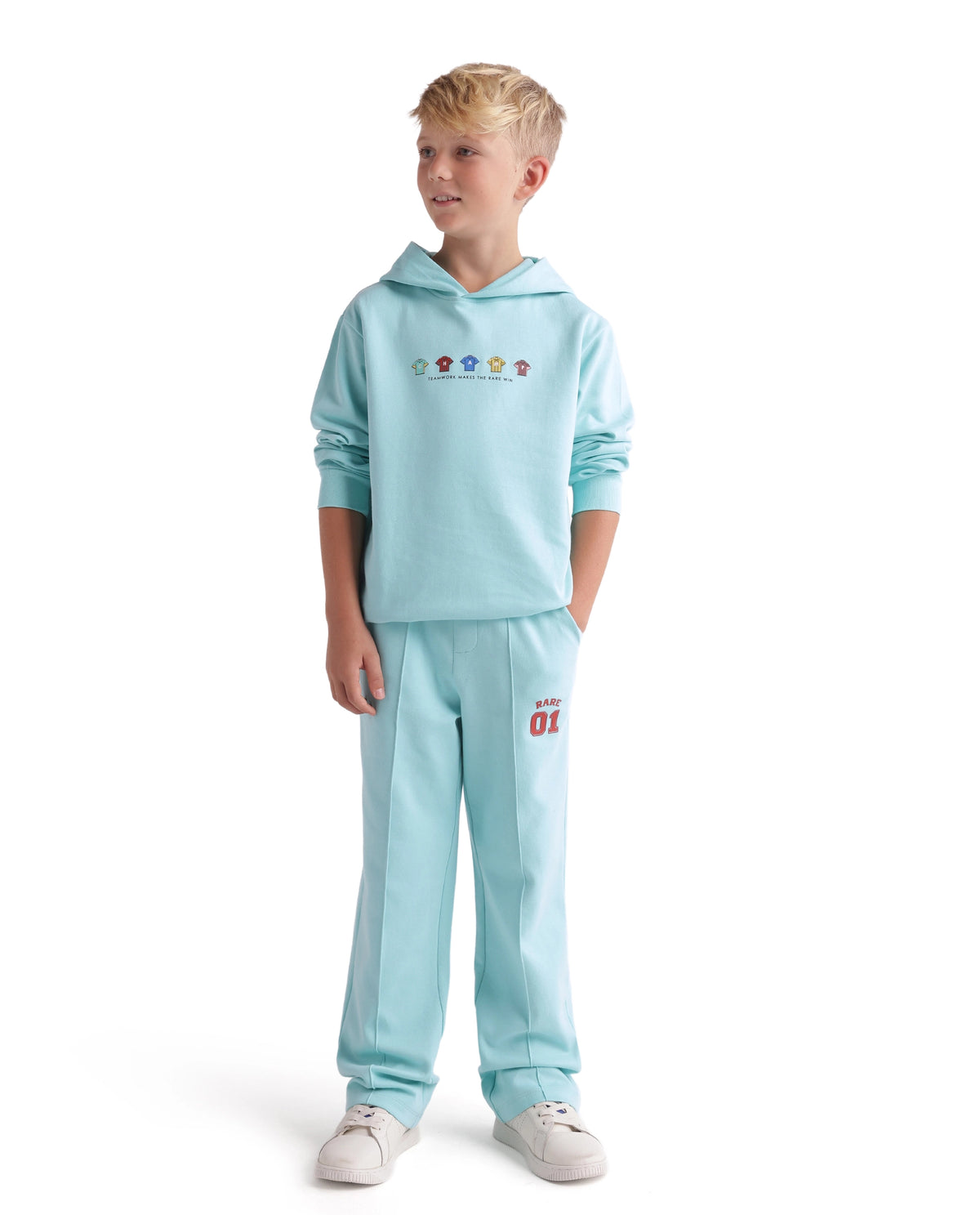 Rare Ones Kids Nemo-B Light Teal Cotton Blend Fabric Drawstring Closure Straight Trackpant