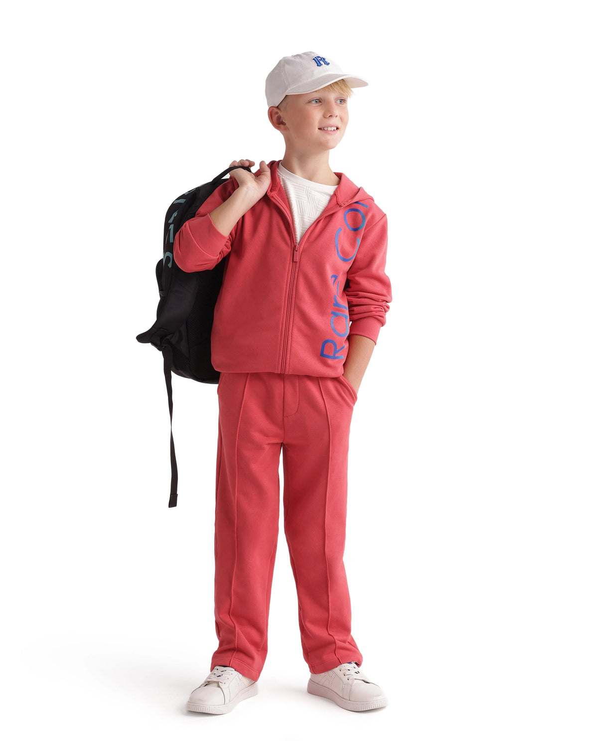 Rare Ones Kids Dolci-B Red Cotton Blend Fabric Drawstring Closure Straight Trackpant
