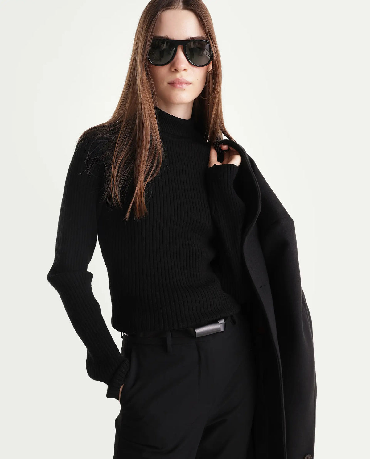 Rareism Women's Lonte Black Viscose Blend Pull-On Slim Fit Sweater