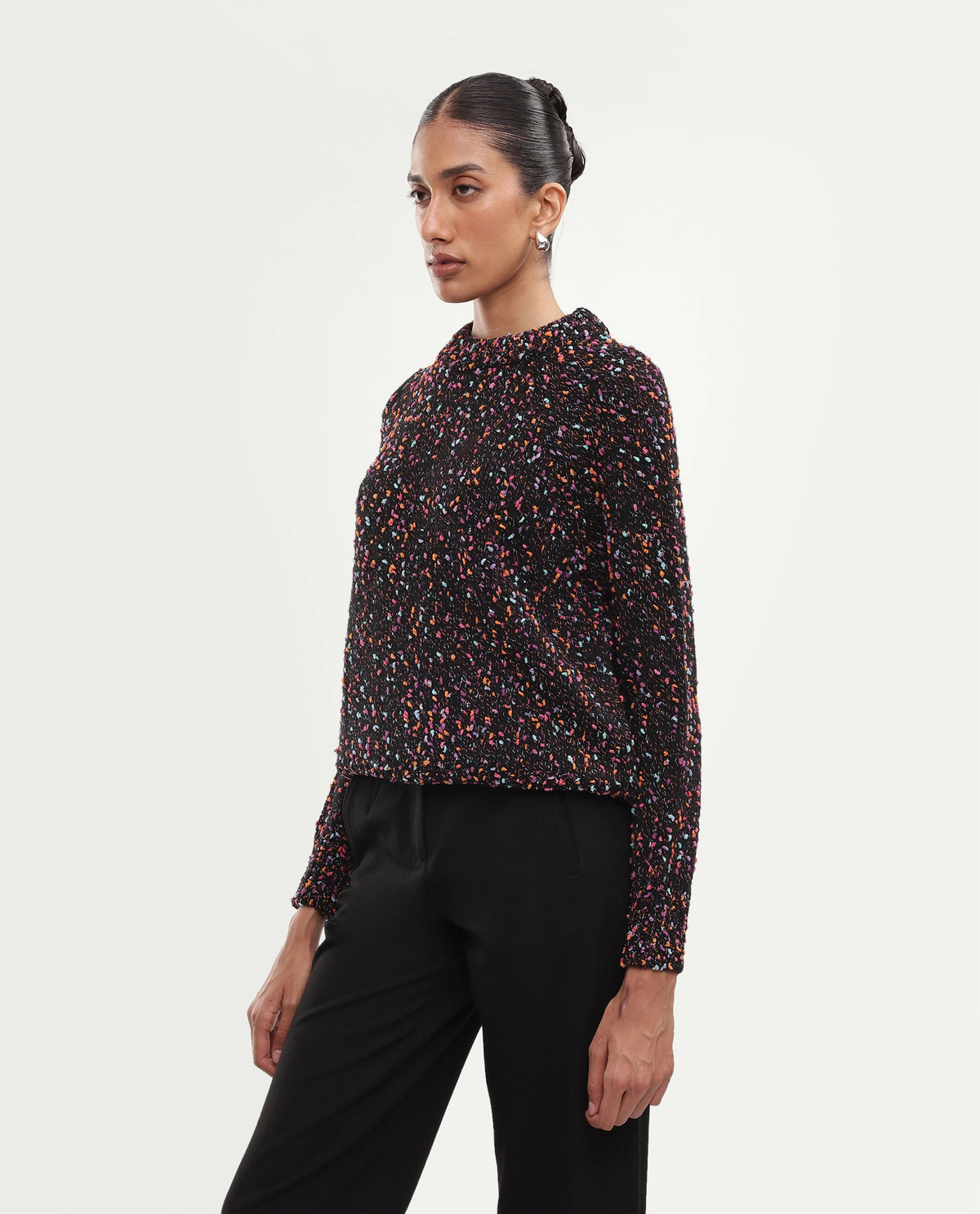 Rareism Women's Jive Dark Multi Acrylic Blend Pull-On Relaxed Fit Sweater