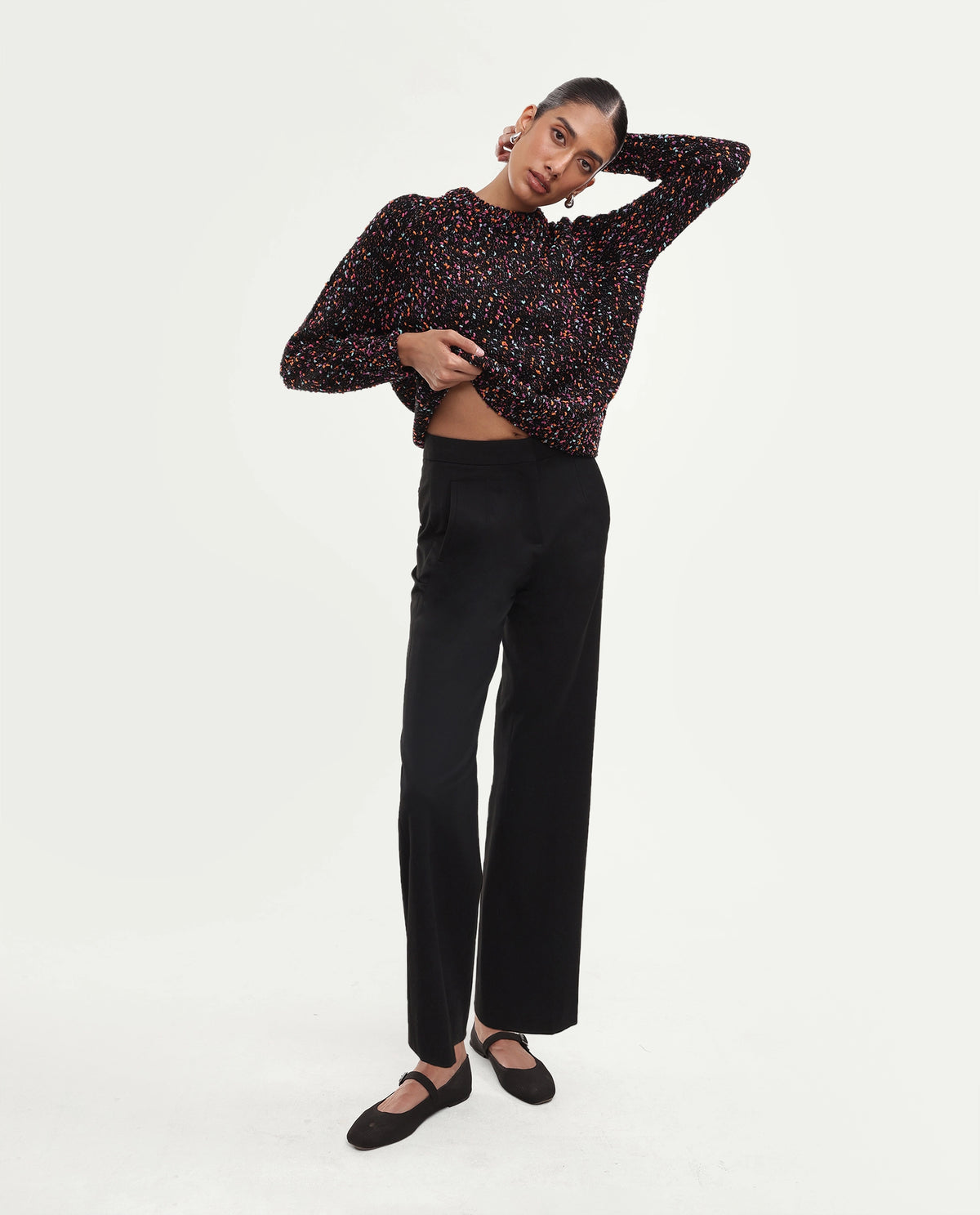 Rareism Women's Jive Dark Multi Acrylic Blend Pull-On Relaxed Fit Sweater