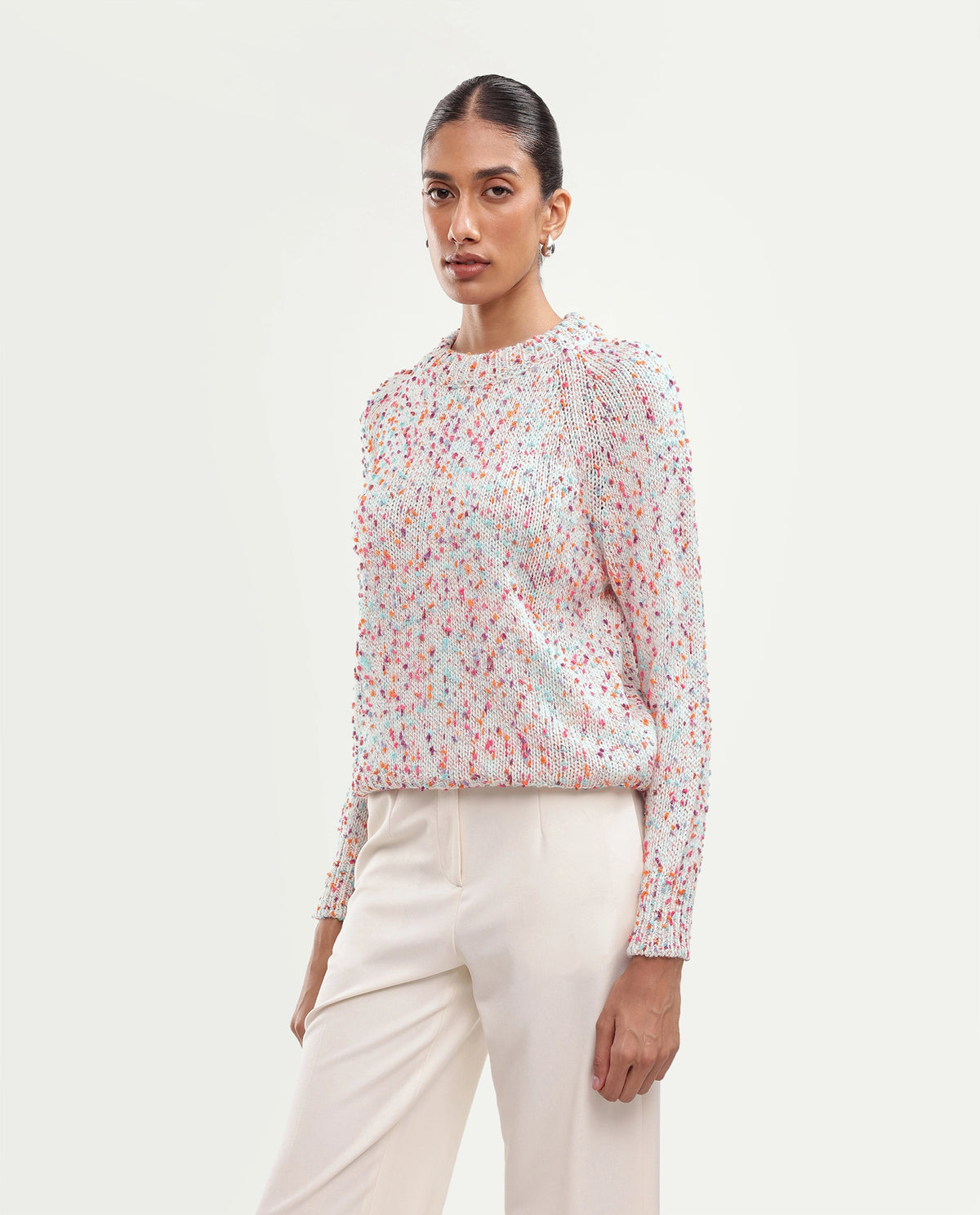 Rareism Women's Jive Light Multi Acrylic Blend Pull-On Relaxed Fit Sweater