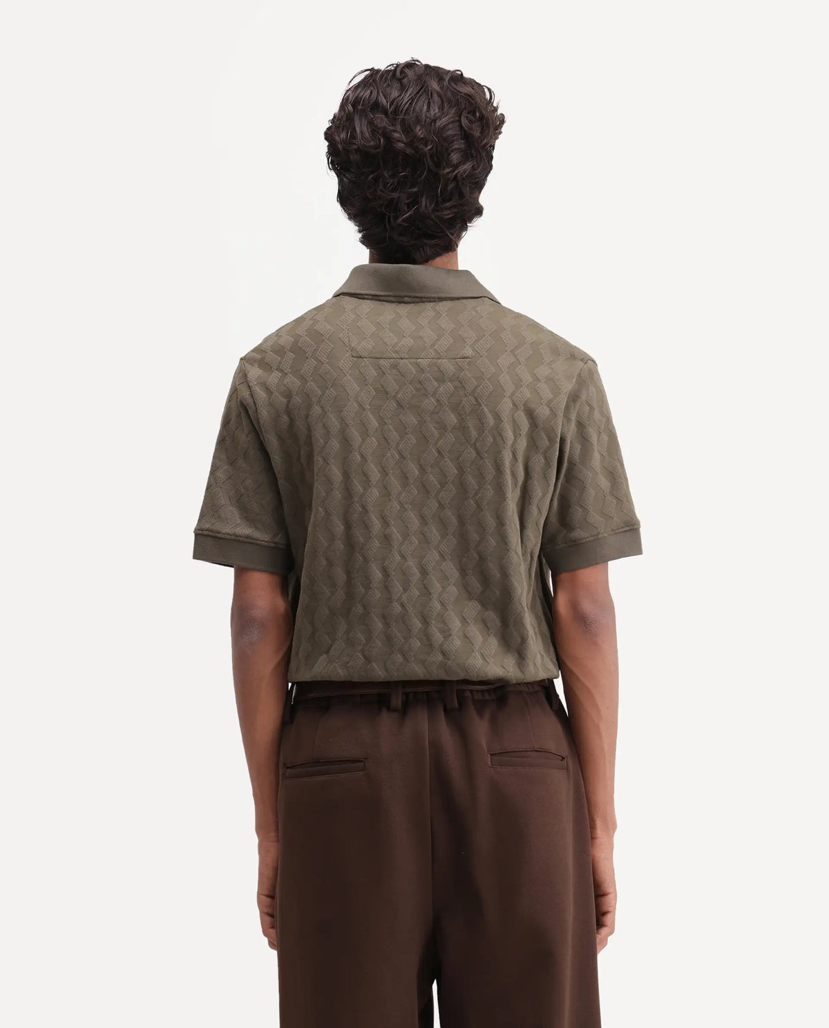 Rare Rabbit Men's Drack Dark Green Cotton Blend Spread Collar Regular Jacquard Polo