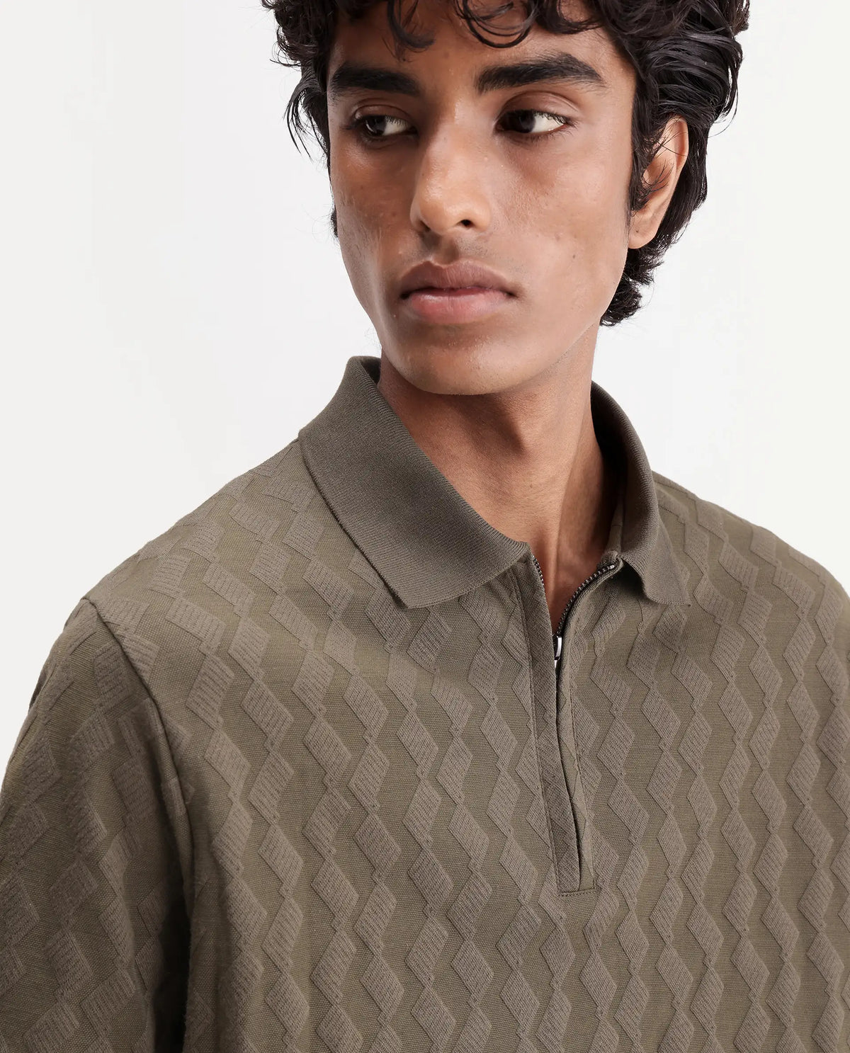 Rare Rabbit Men's Drack Dark Green Cotton Blend Spread Collar Regular Jacquard Polo