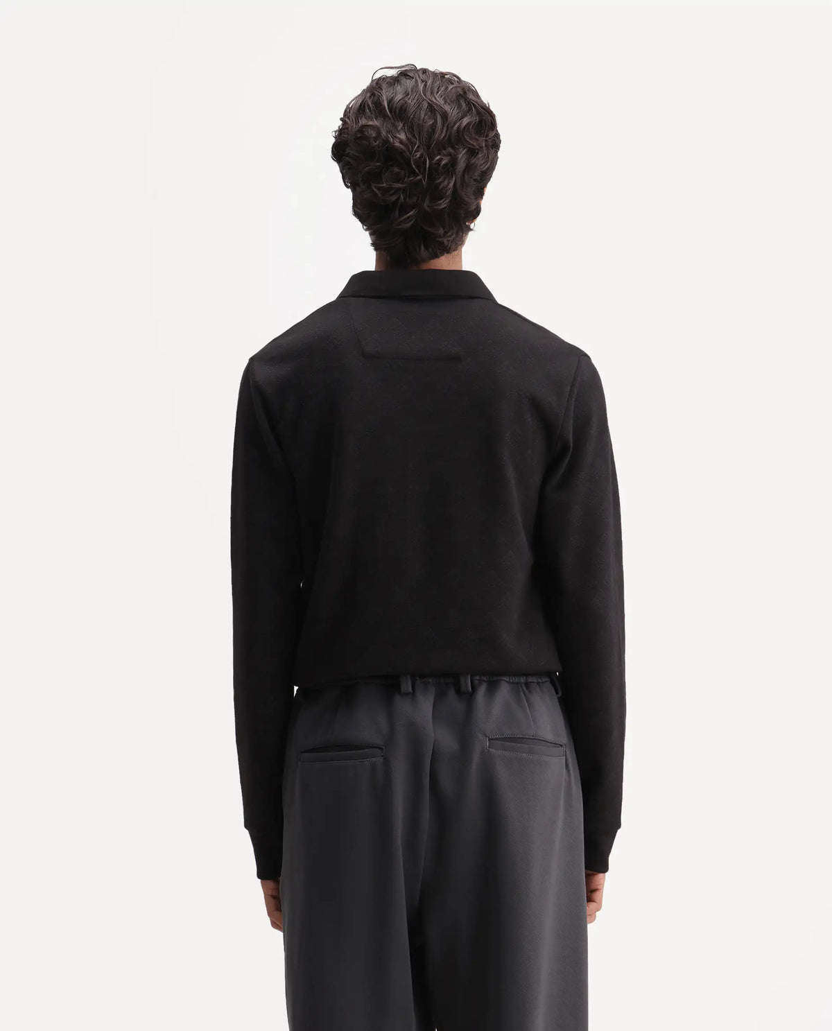 Rare Rabbit Men's Swar Black Polyester Blend Spread Collar Regular Jacquard Polo