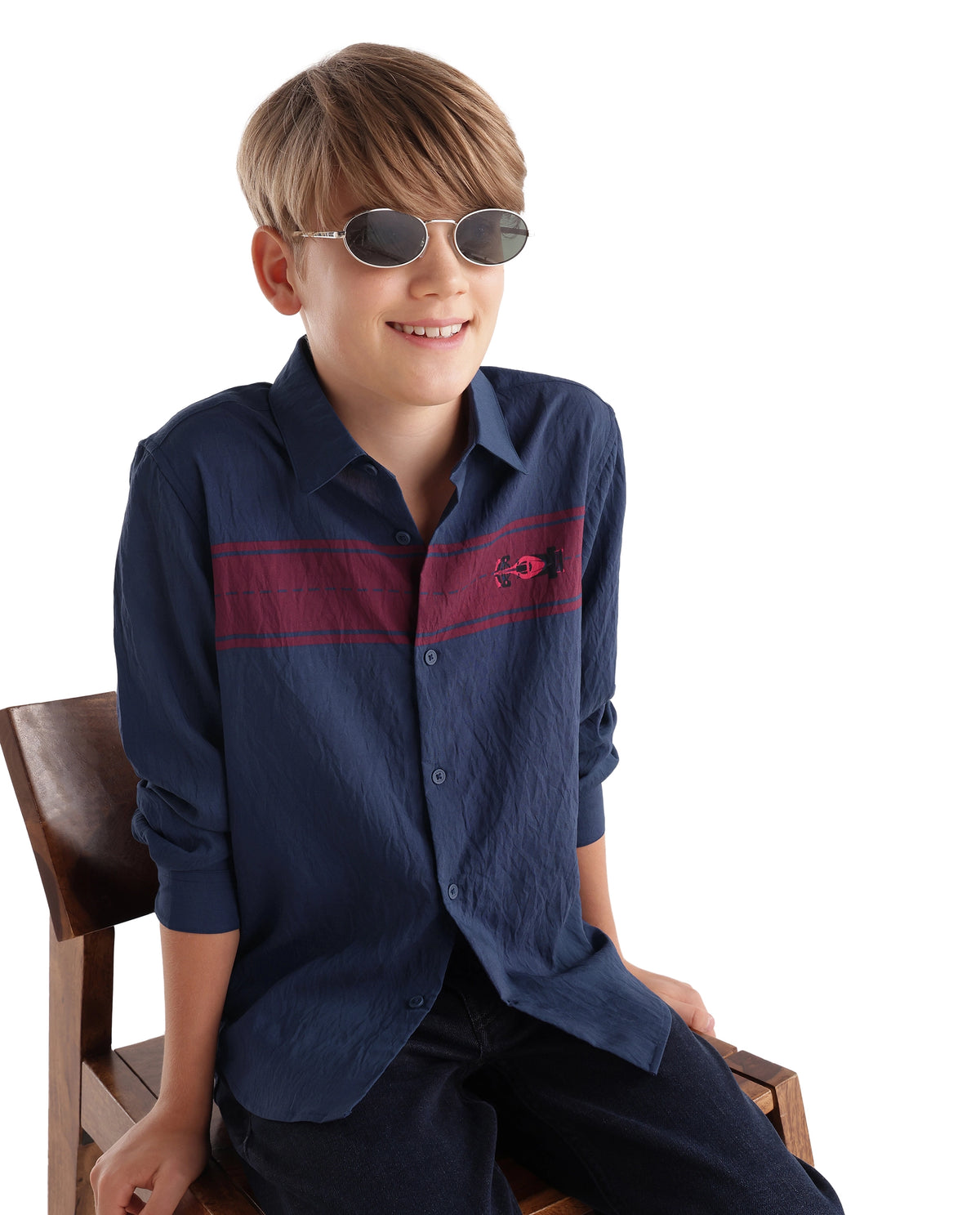 Rare Ones Kids Clem Navy Viscose Blend Fabric Button Closure Regular Fit Digital Print Shirt