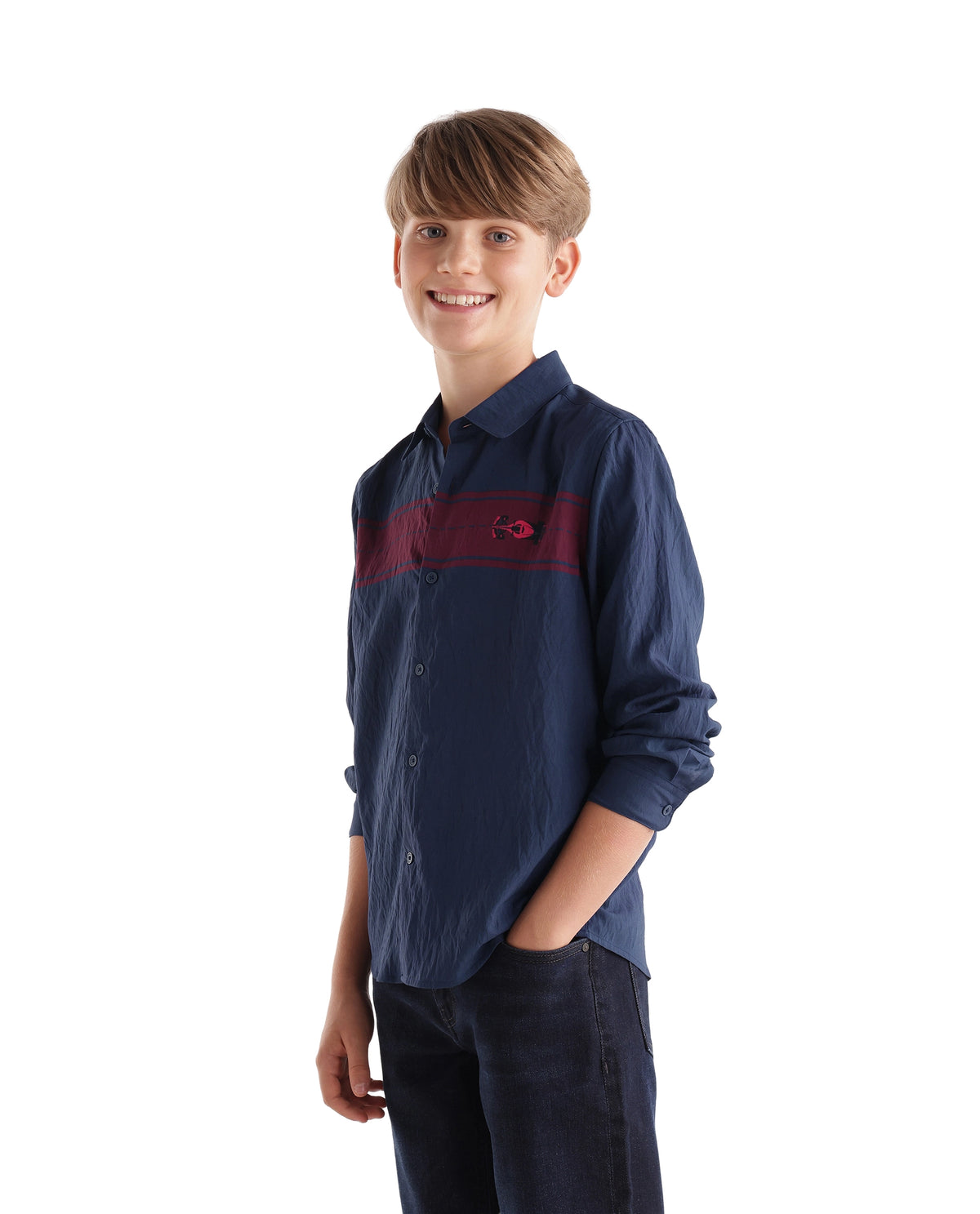 Rare Ones Kids Clem Navy Viscose Blend Fabric Button Closure Regular Fit Digital Print Shirt