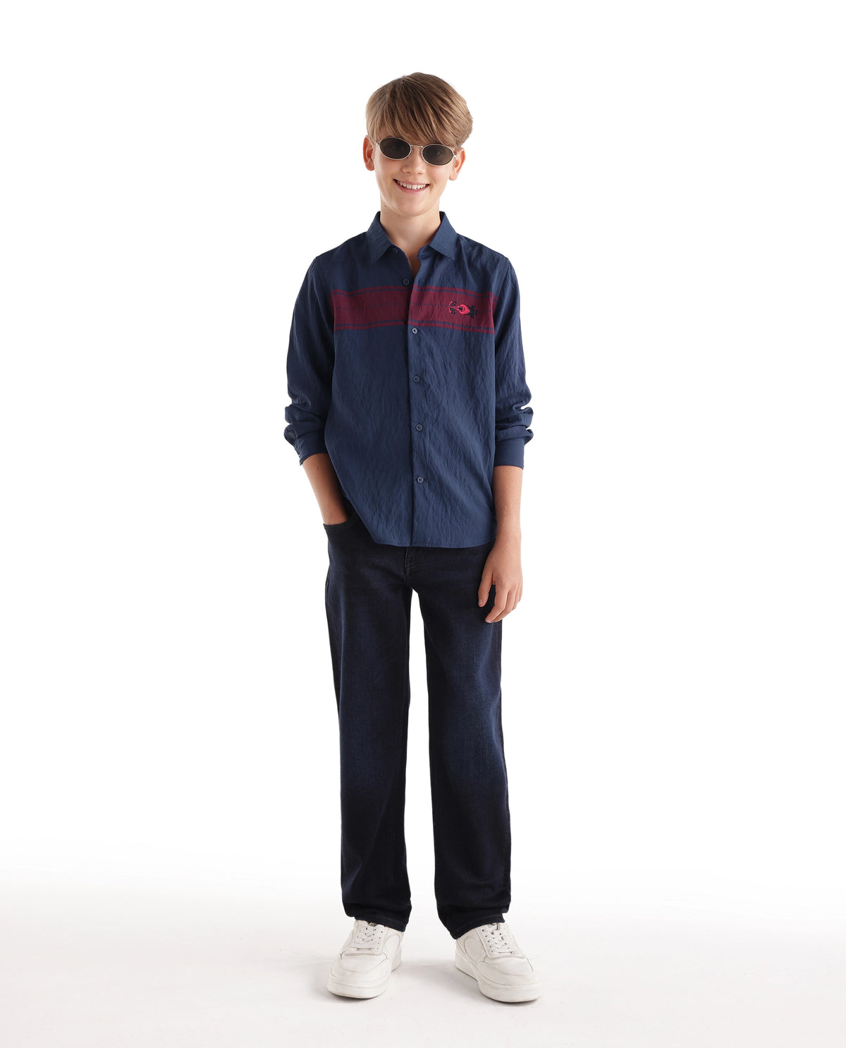 Rare Ones Kids Clem Navy Viscose Blend Fabric Button Closure Regular Fit Digital Print Shirt