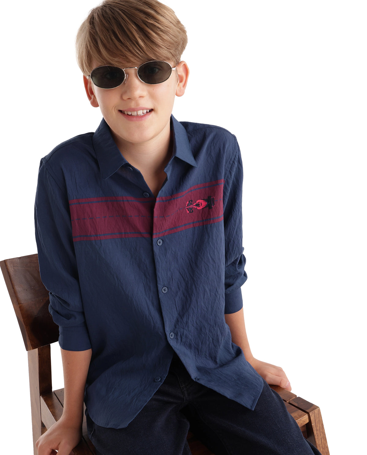 Rare Ones Kids Clem Navy Viscose Blend Fabric Button Closure Regular Fit Digital Print Shirt