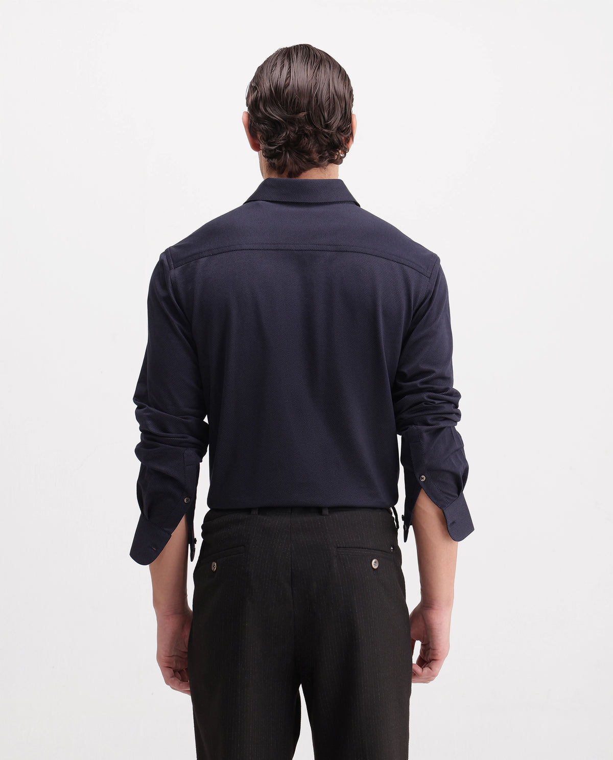 Rare Rabbit Men's Torq Black Cotton Blend Button Regular Fit Plain Shirt