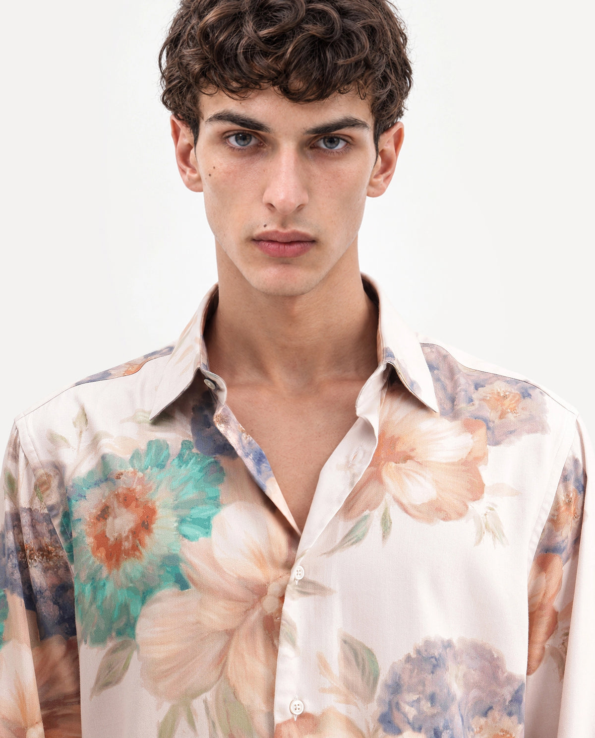 Rare Rabbit Men's Rime Dusky Beige Cotton Blend Button Regular Fit Floral Print Shirt