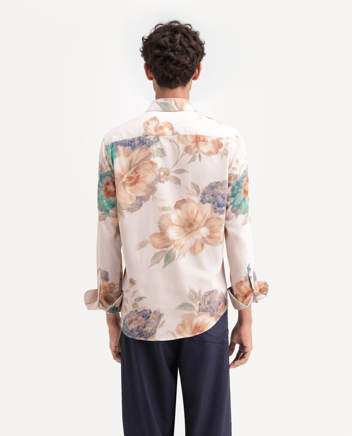 Rare Rabbit Men's Rime Dusky Beige Cotton Blend Button Regular Fit Floral Print Shirt
