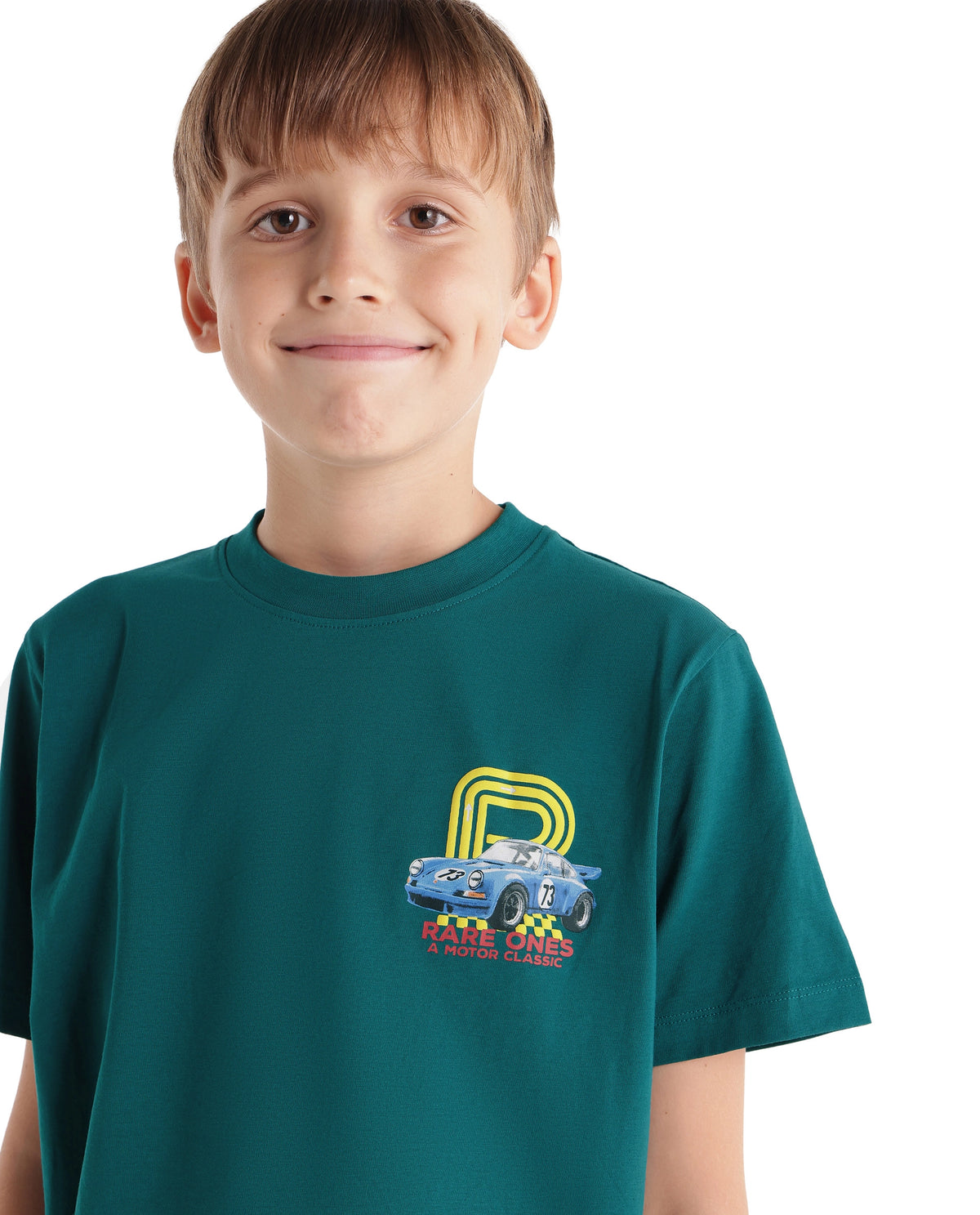 Rare Ones Kids Caroz Dark Teal Cotton Blend Fabric Pull-On Regular Fit Graphic Print T-Shirt