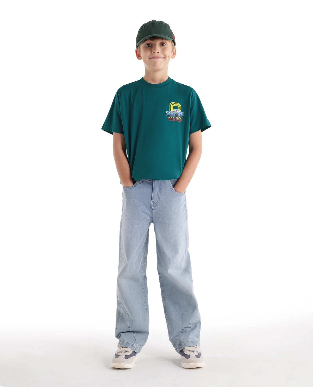Rare Ones Kids Caroz Dark Teal Cotton Blend Fabric Pull-On Regular Fit Graphic Print T-Shirt