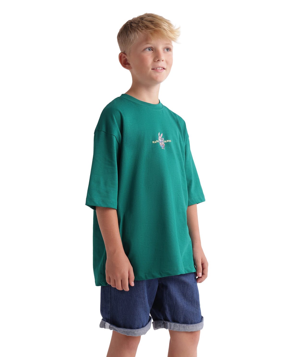 Rare Ones Kids Cano Dark Teal Cotton Fabric Pull-On Oversized Fit Graphic Print T-Shirt